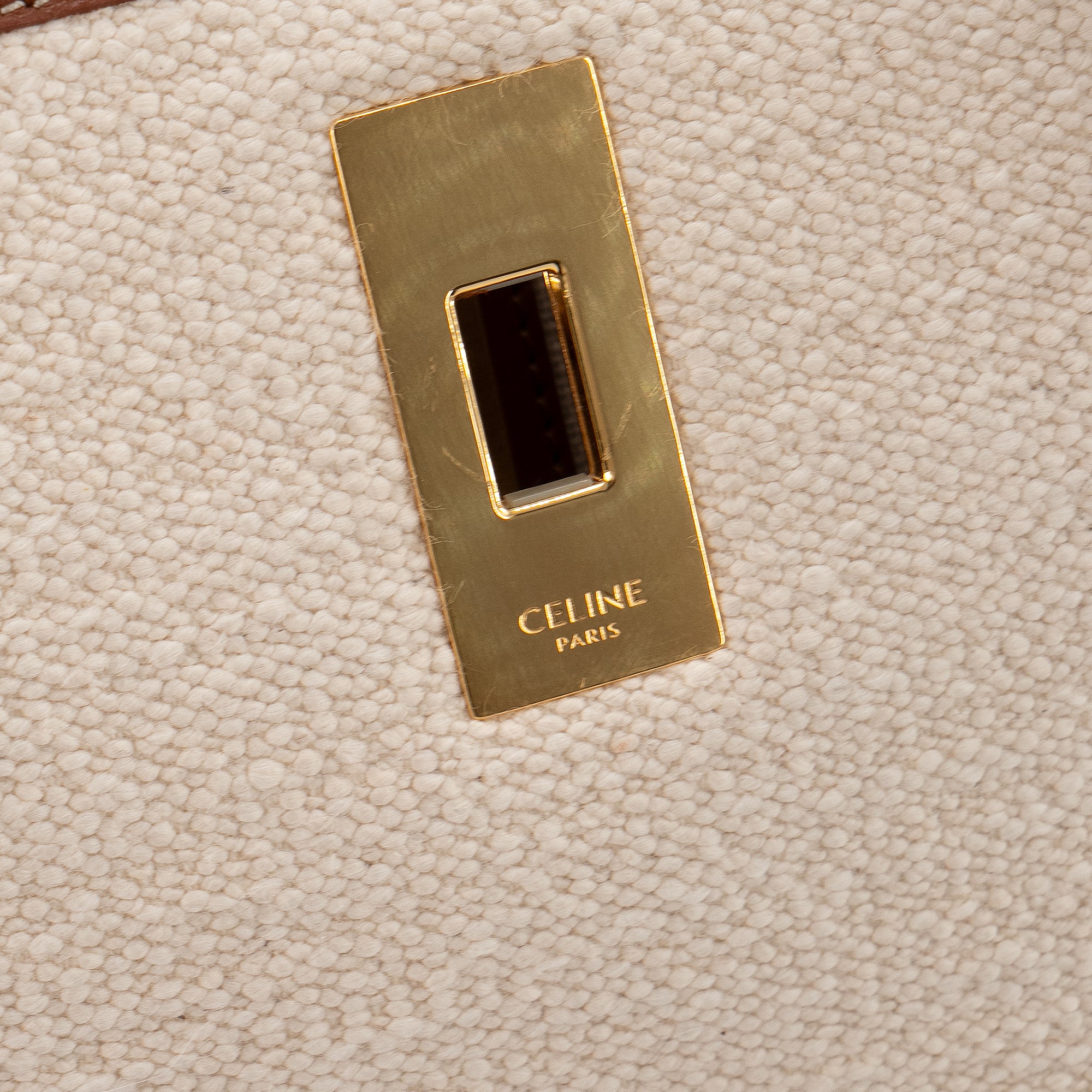 CELINE - Sac à épaule 16 Celine en tweed beige et cuir marron
