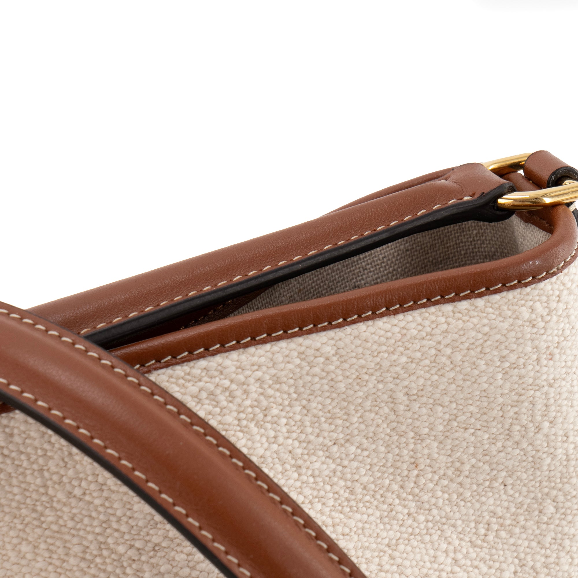 CELINE - Sac à épaule 16 Celine en tweed beige et cuir marron
