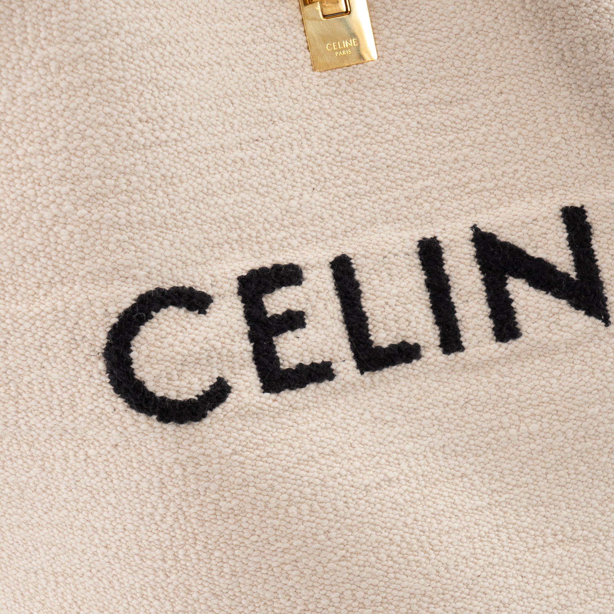 CELINE - Sac à épaule 16 Celine en tweed beige et cuir marron