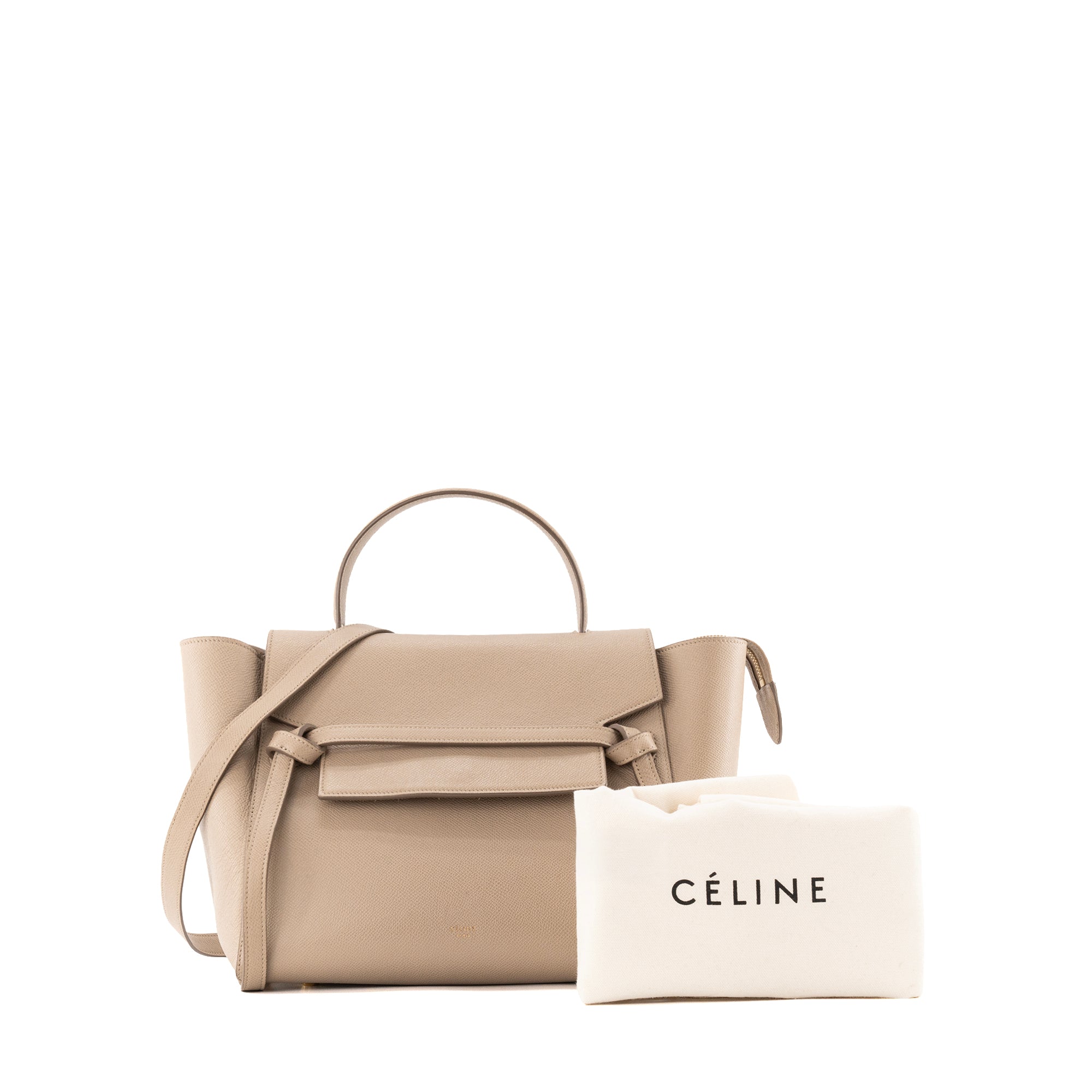 CELINE - Sac à épaule Belt Celine en cuir grainé beige