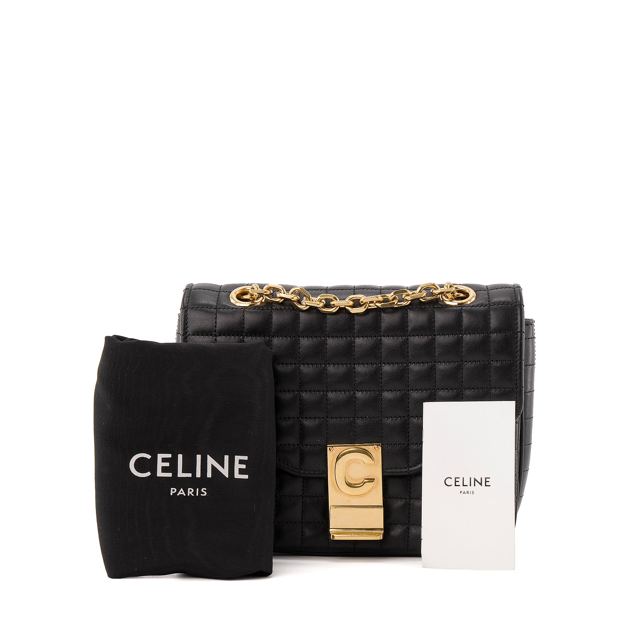 CELINE - Sac à épaule C Celine en cuir matelassé noir