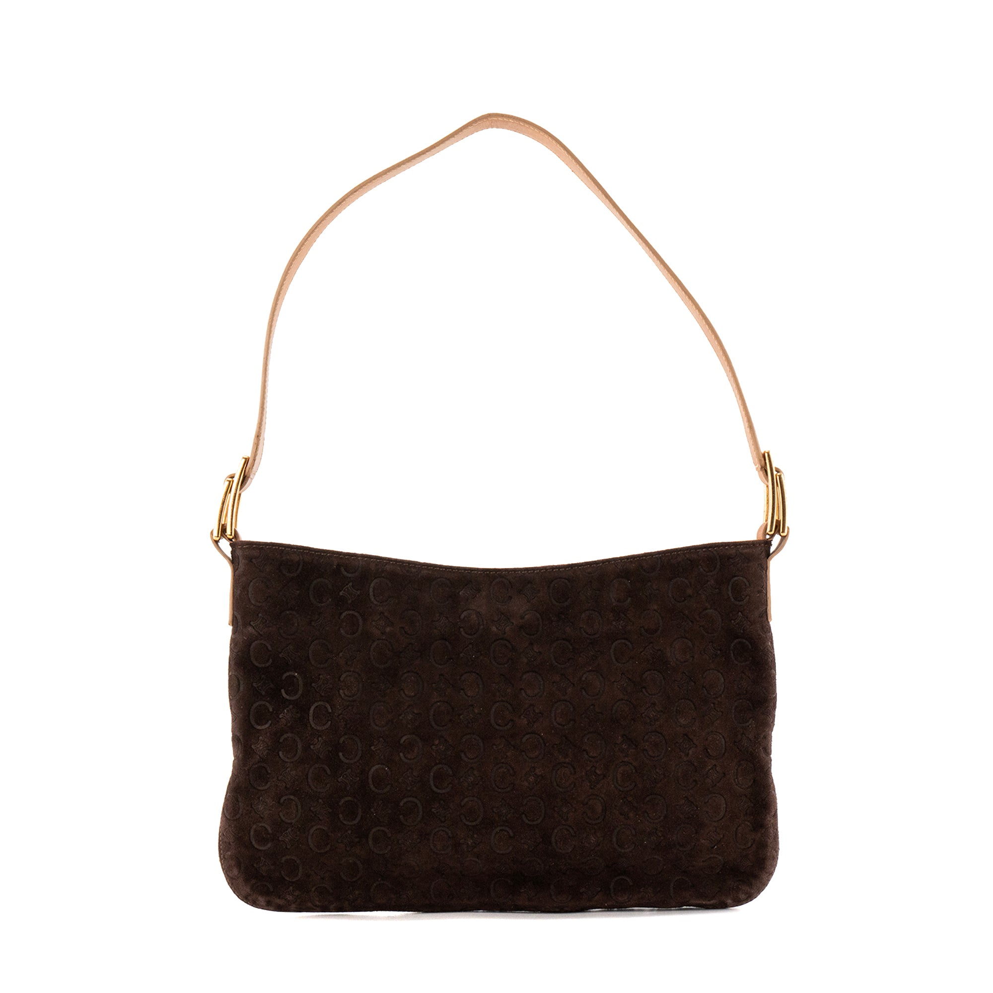CÉLINE - Sac à épaule Celine en daim empreinte monogramme triomphe marron vintage