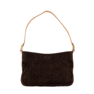 CÉLINE - Sac à épaule Celine en daim empreinte monogramme triomphe marron vintage