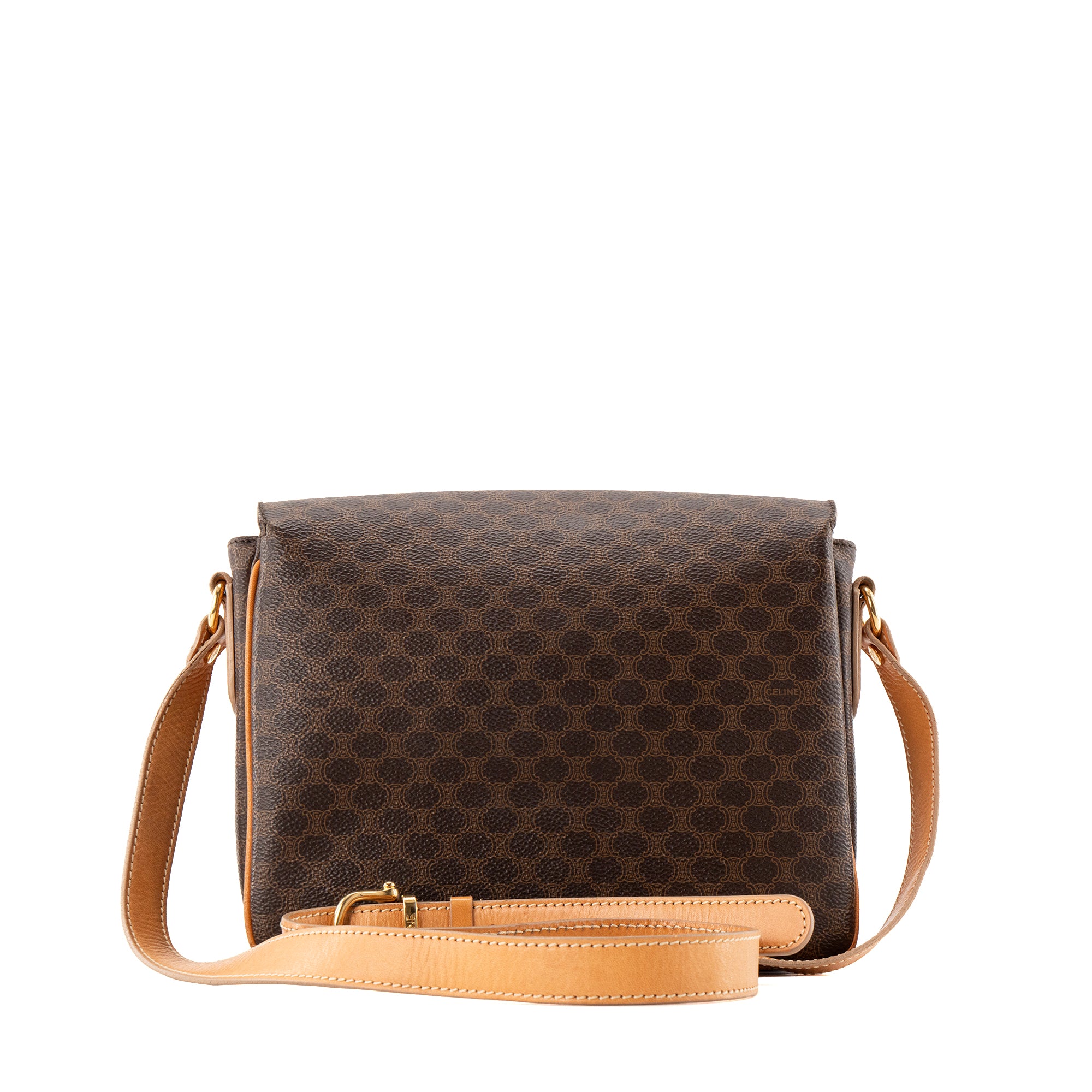 CELINE - Sac à épaule Macadam Celine en toile et cuir lisse marron