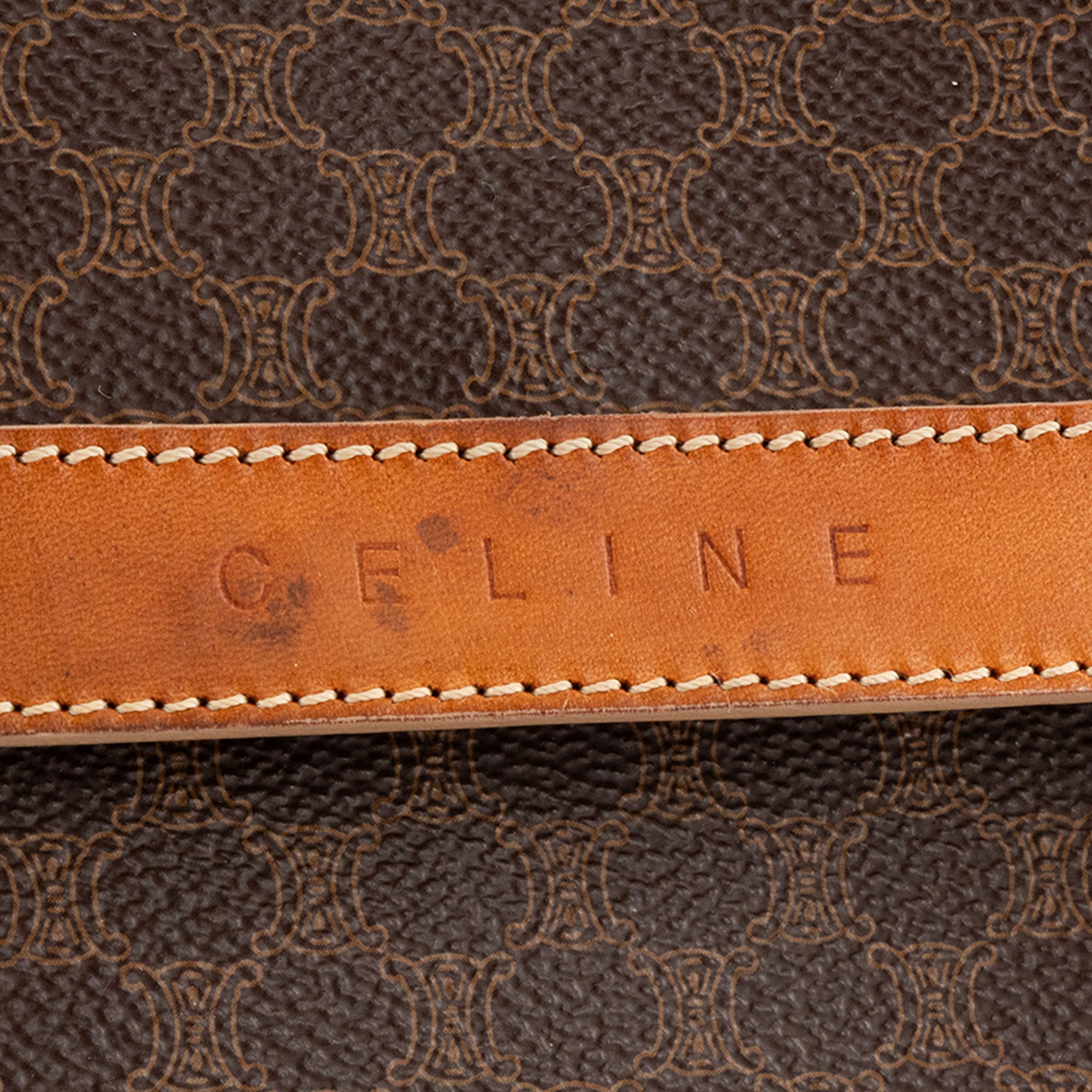 CELINE - Sac à épaule Macadam Celine en toile et cuir lisse marron