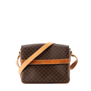 CELINE - Sac à épaule Macadam Celine en toile et cuir lisse marron