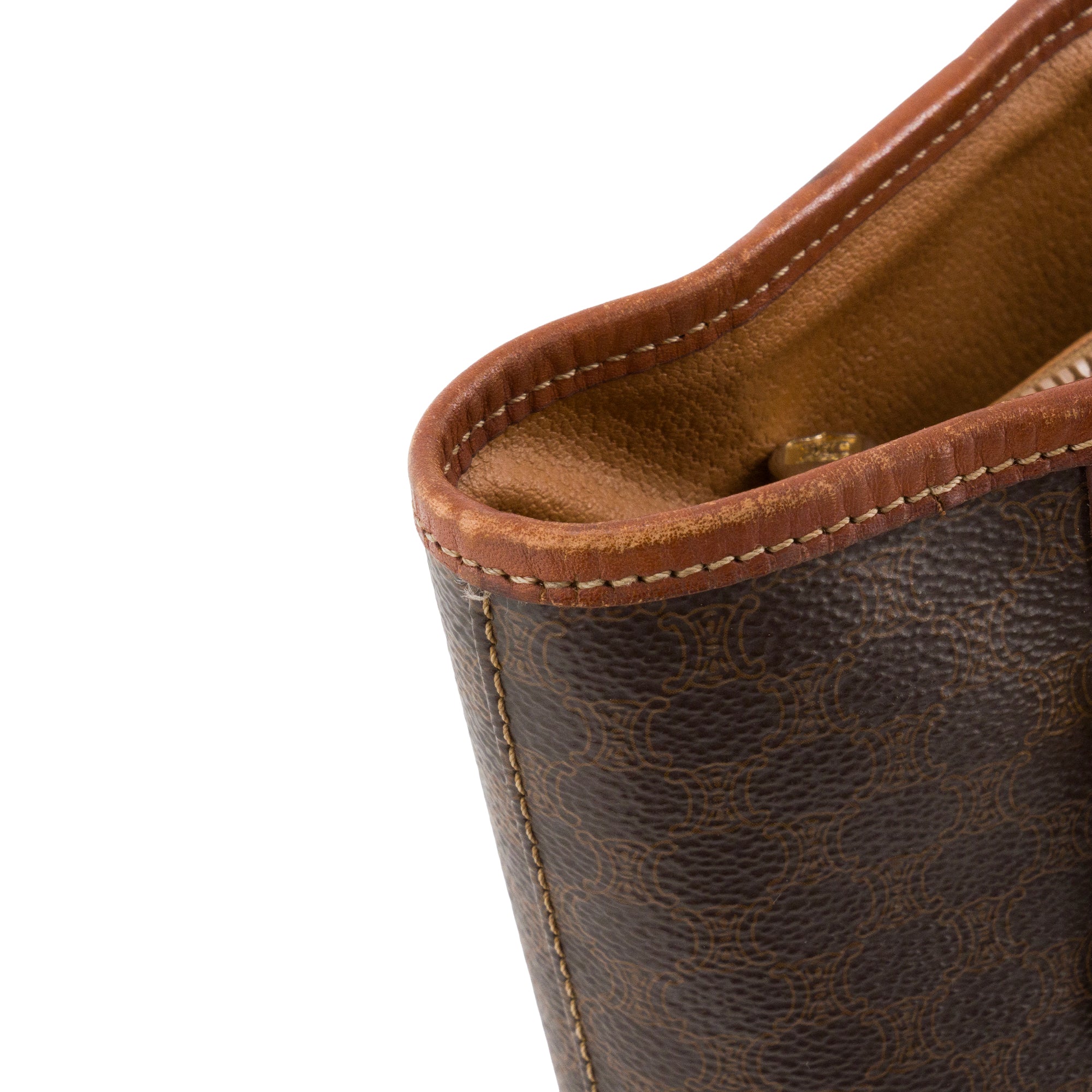CELINE - Sac à épaule Seau Celine en toile enduite macadam marron vintage