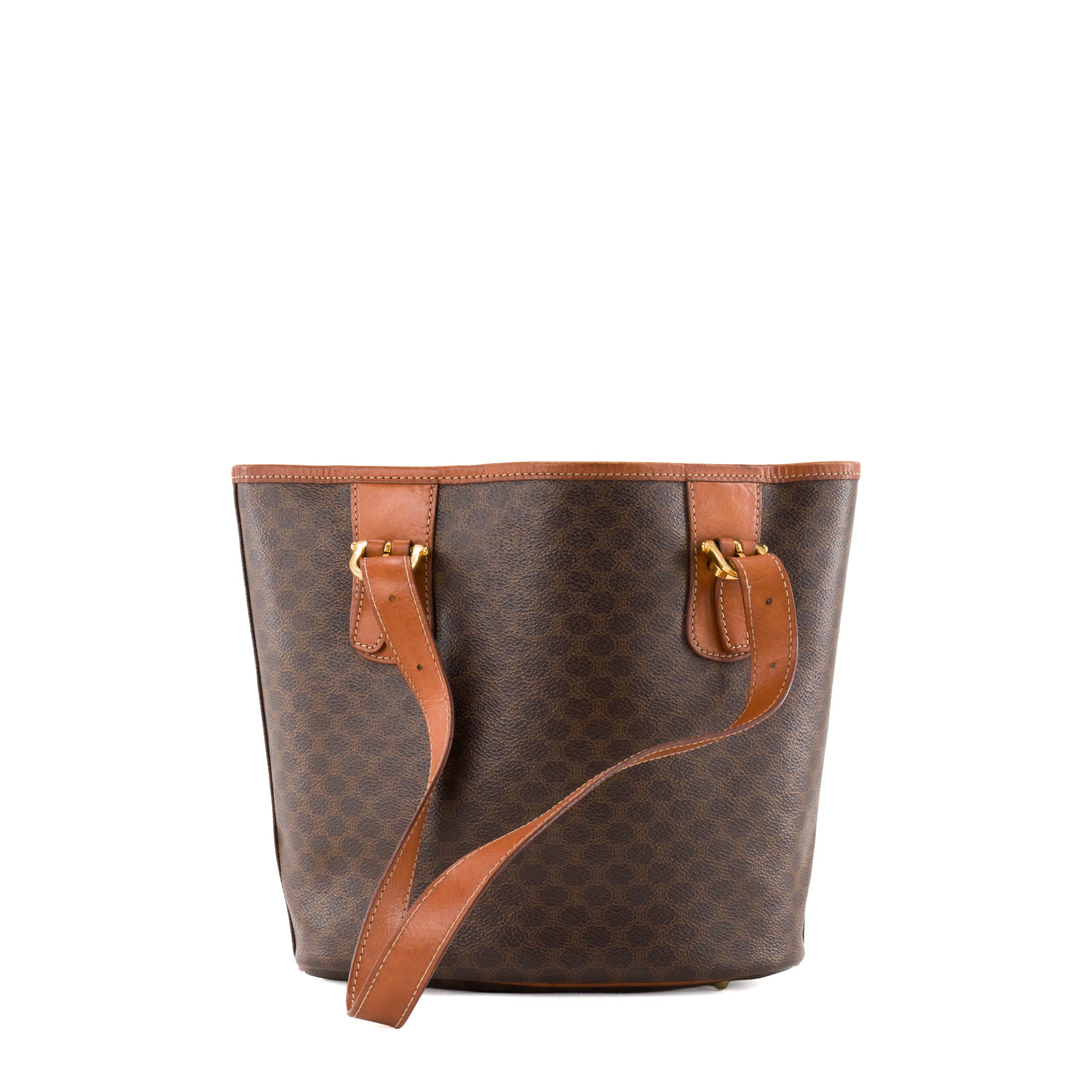 CELINE - Sac à épaule Seau Celine en toile enduite macadam marron vintage