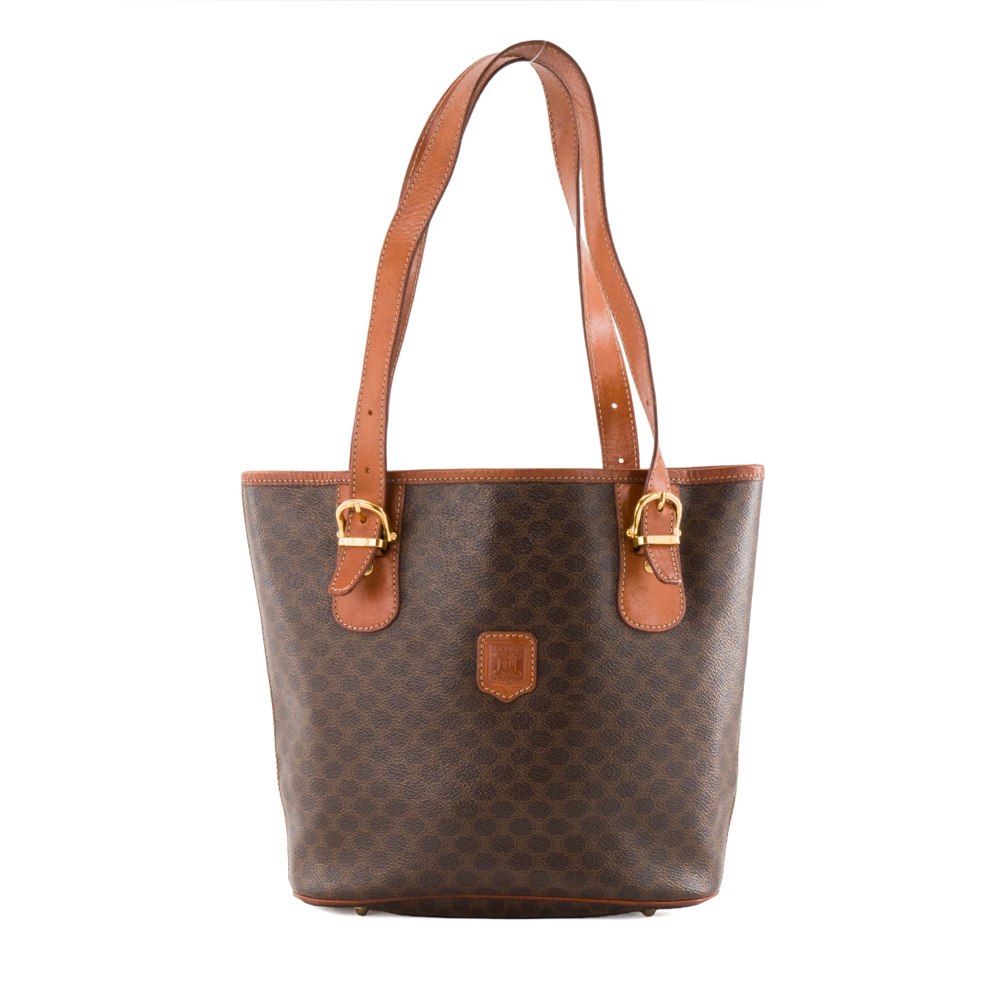 CELINE - Sac à épaule Seau Celine en toile enduite macadam marron vintage