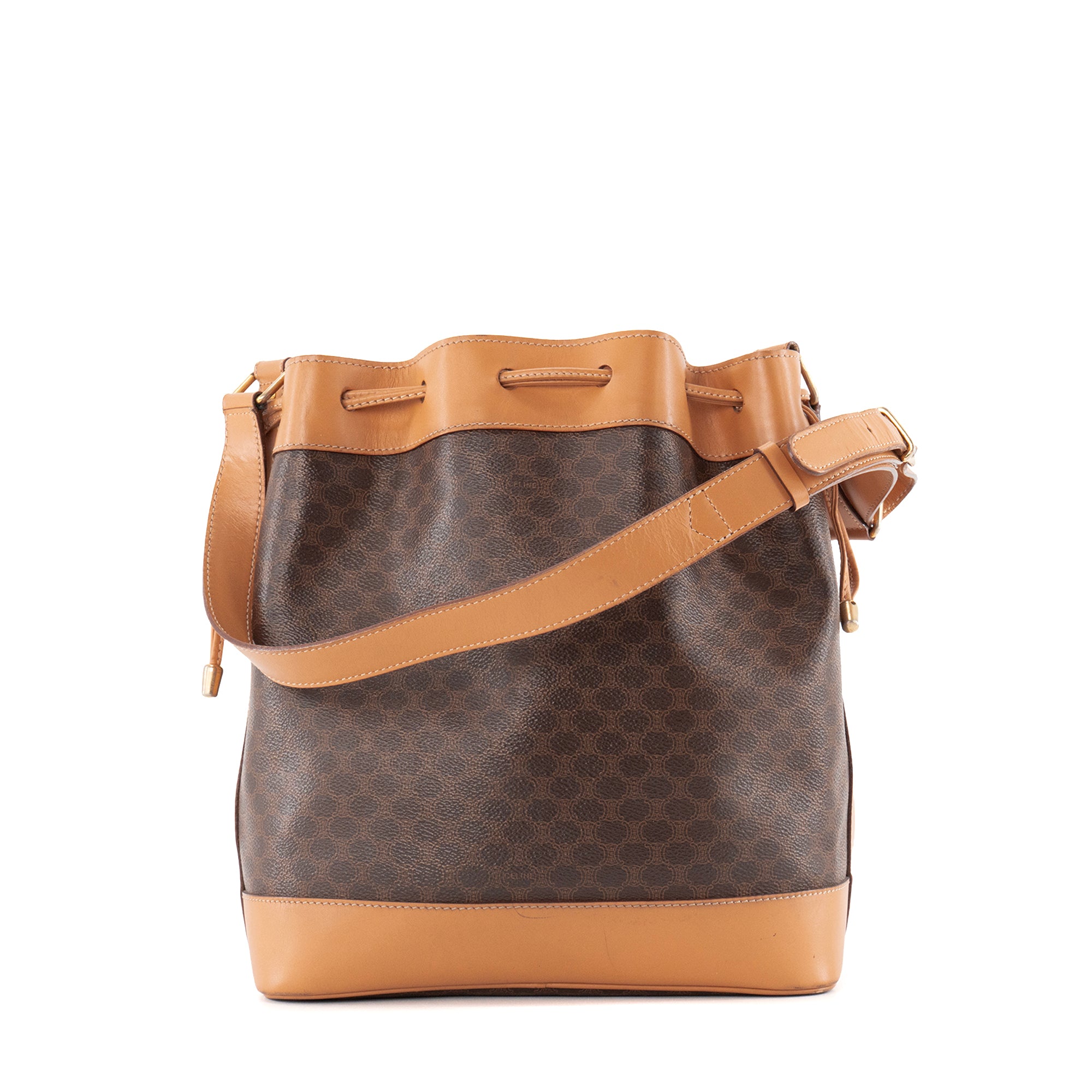 CELINE - Sac à épaule Seau Macadam Celine en toile monogrammée marron vintage