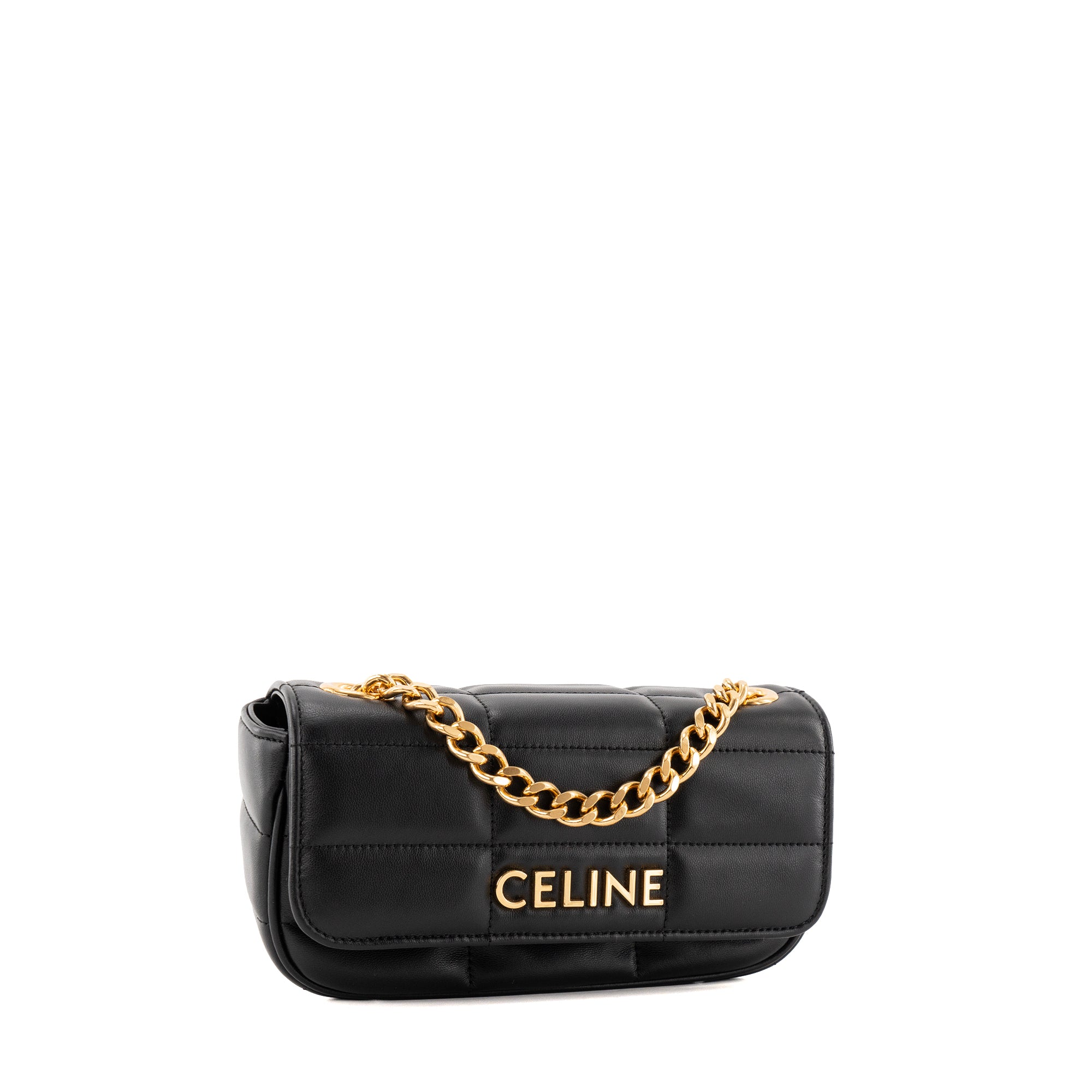 CELINE - Sac à épaule Shoulder Bag Celine en cuir matelassé noir