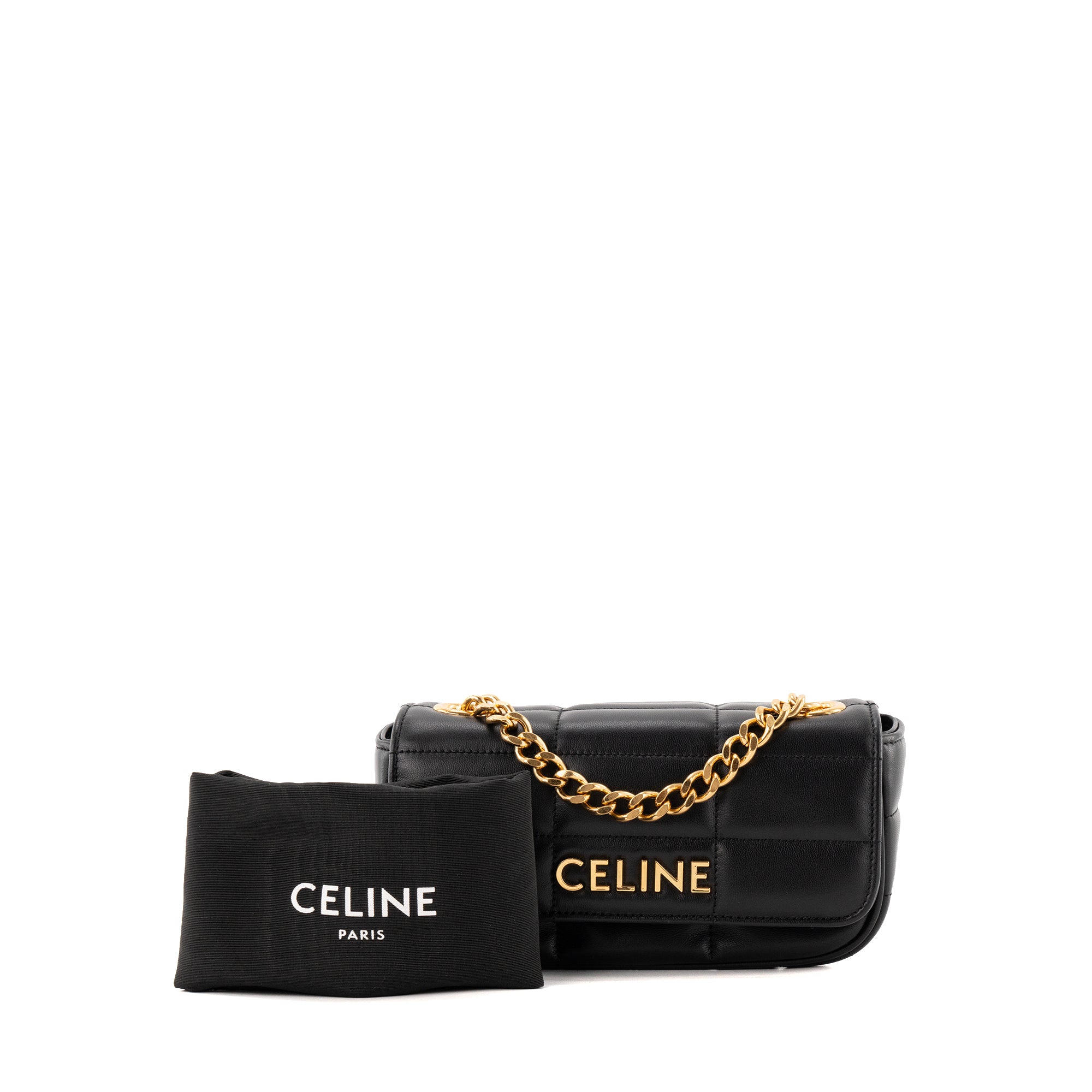 CELINE - Sac à épaule Shoulder Bag Celine en cuir matelassé noir