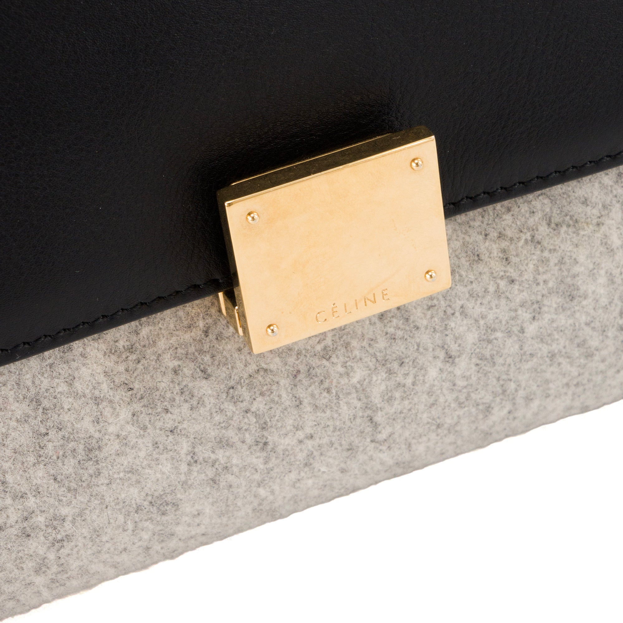 CELINE - Sac à épaule Trapeze MM Celine en feutrine grise et cuir noir