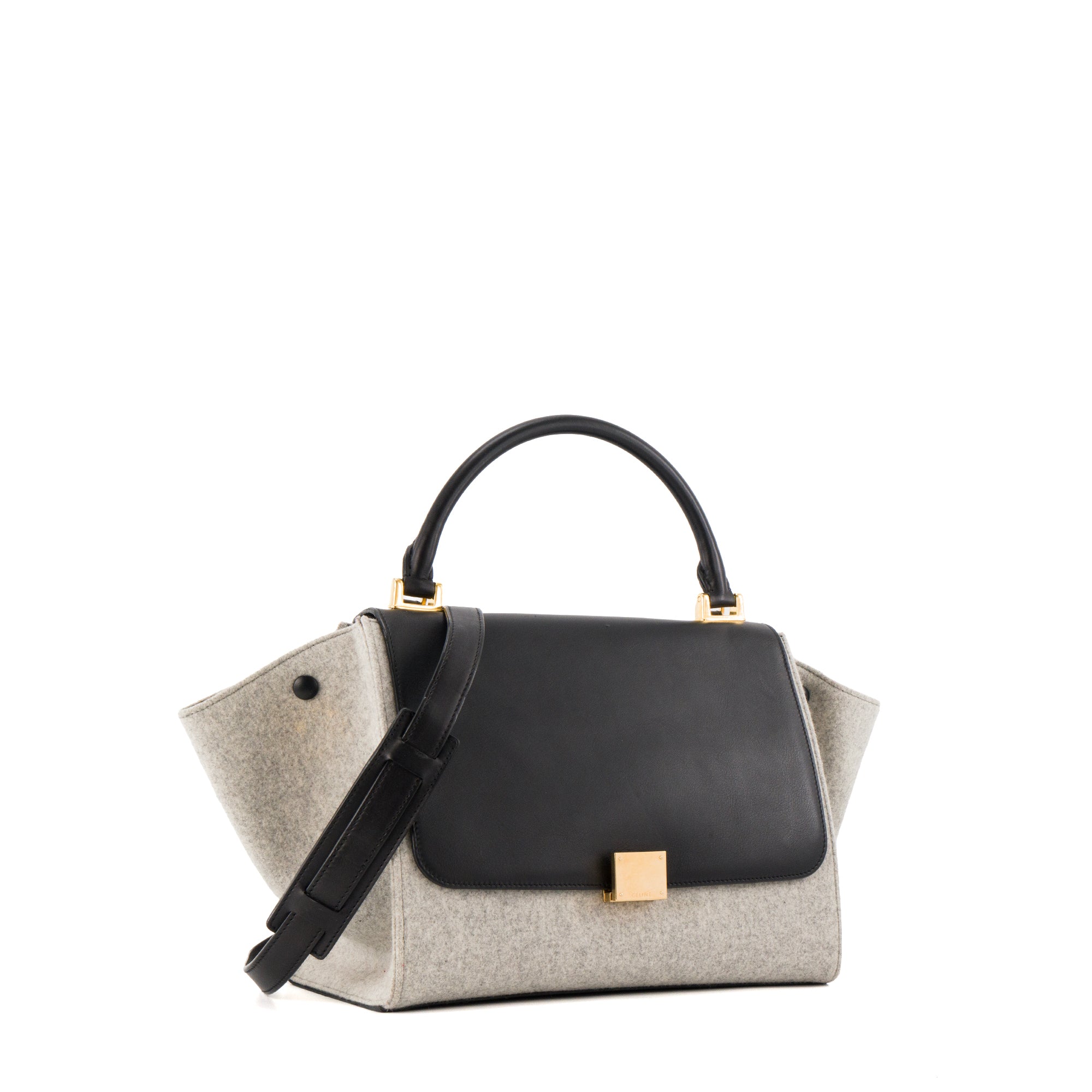 CELINE - Sac à épaule Trapeze MM Celine en feutrine grise et cuir noir