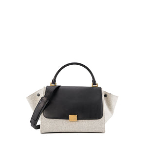 CELINE - Sac à épaule Trapeze MM Celine en feutrine grise et cuir noir