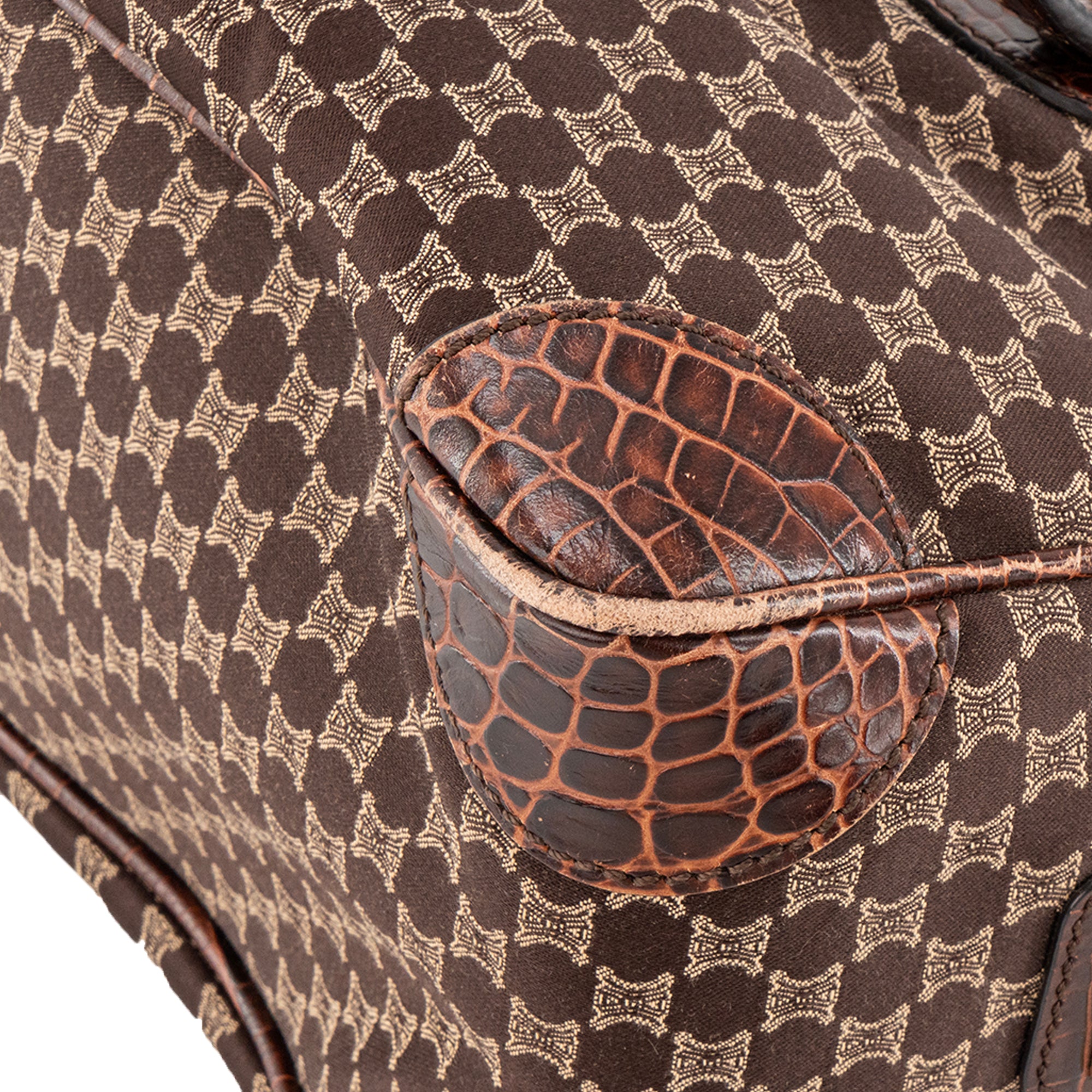 CELINE - Sac à main Boogie Celine en toile triomphe et cuir embossé marron vintage