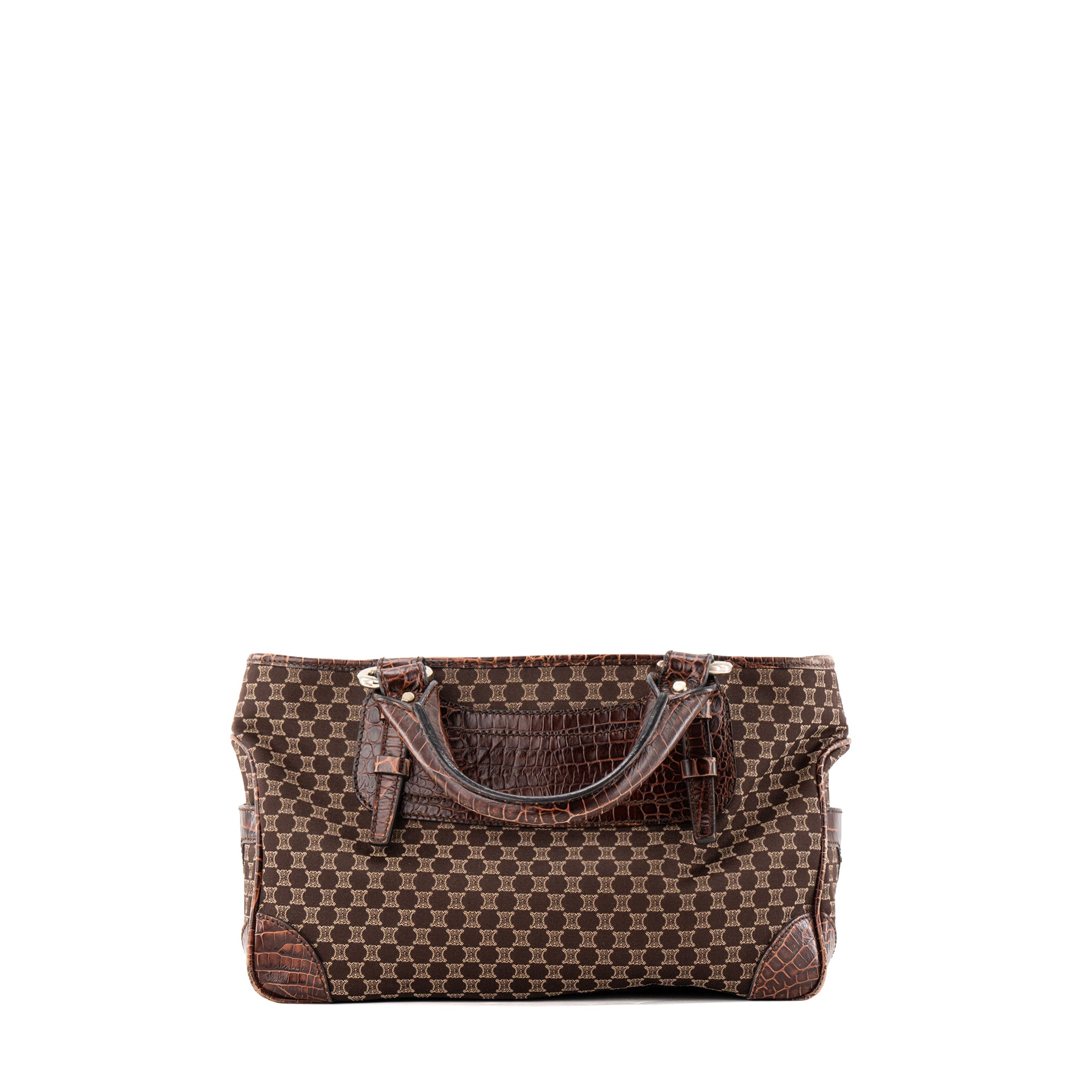 CELINE - Sac à main Boogie Celine en toile triomphe et cuir embossé marron vintage