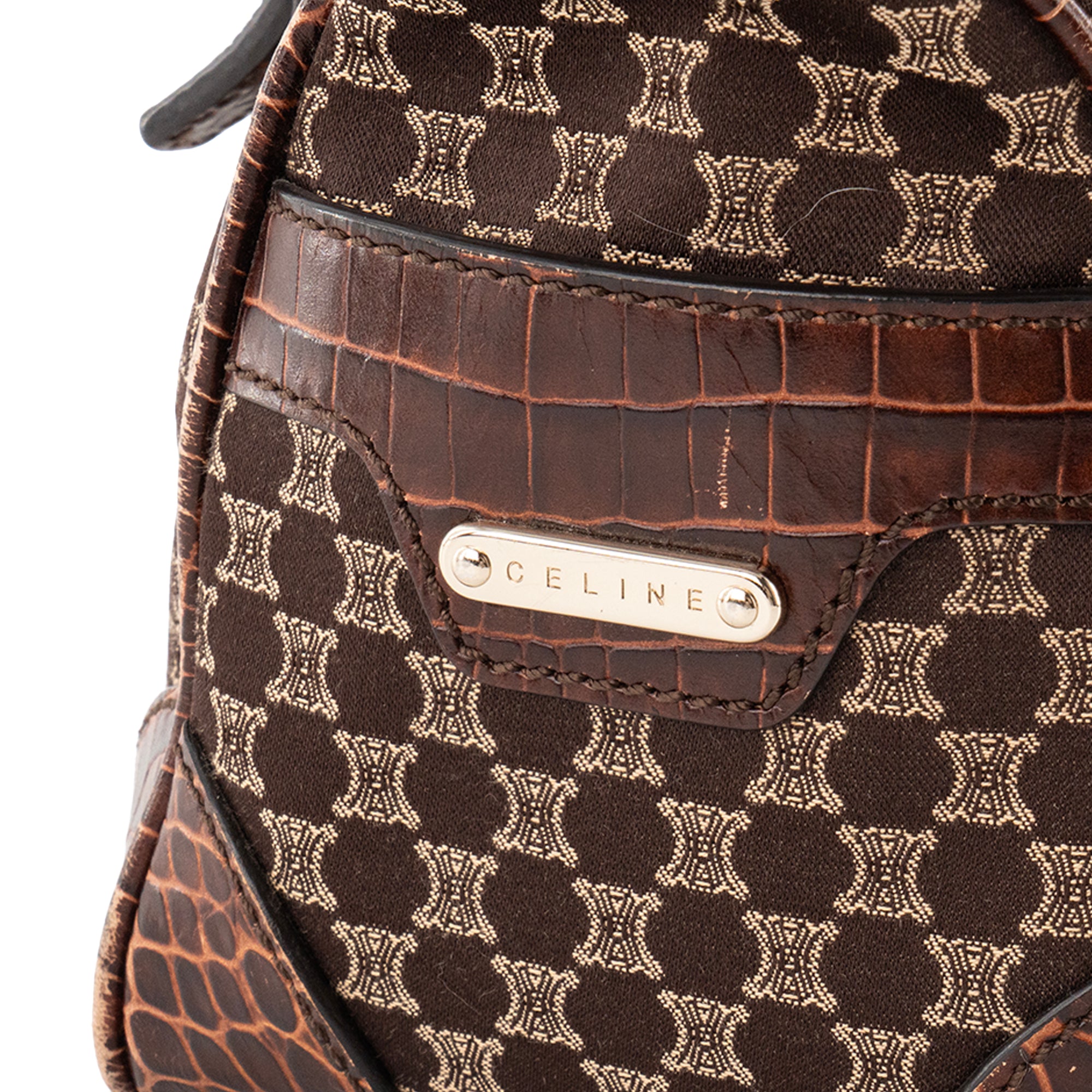 CELINE - Sac à main Boogie Celine en toile triomphe et cuir embossé marron vintage
