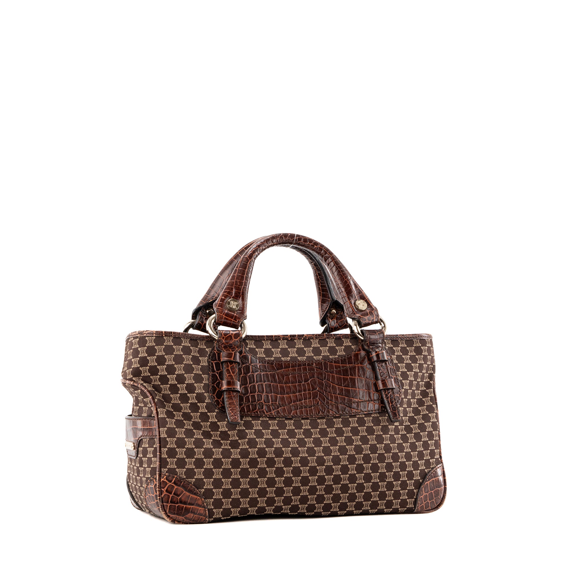 CELINE - Sac à main Boogie Celine en toile triomphe et cuir embossé marron vintage