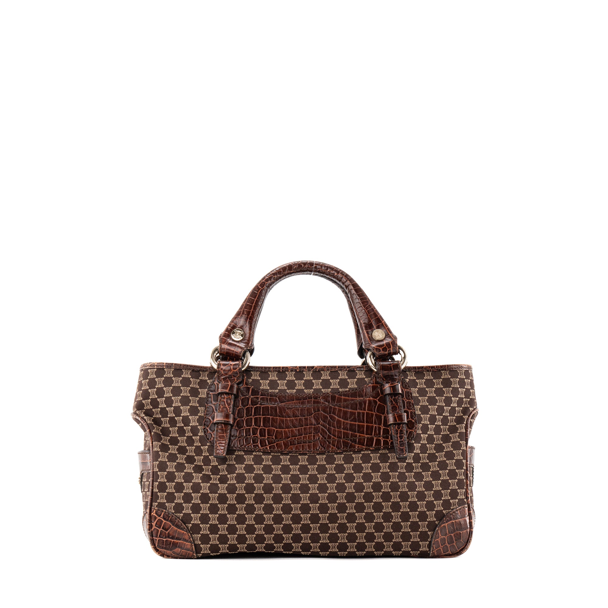 CELINE - Sac à main Boogie Celine en toile triomphe et cuir embossé marron vintage