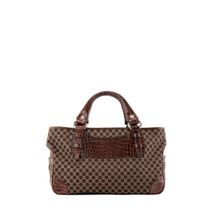 CELINE - Sac à main Boogie Celine en toile triomphe et cuir embossé marron vintage