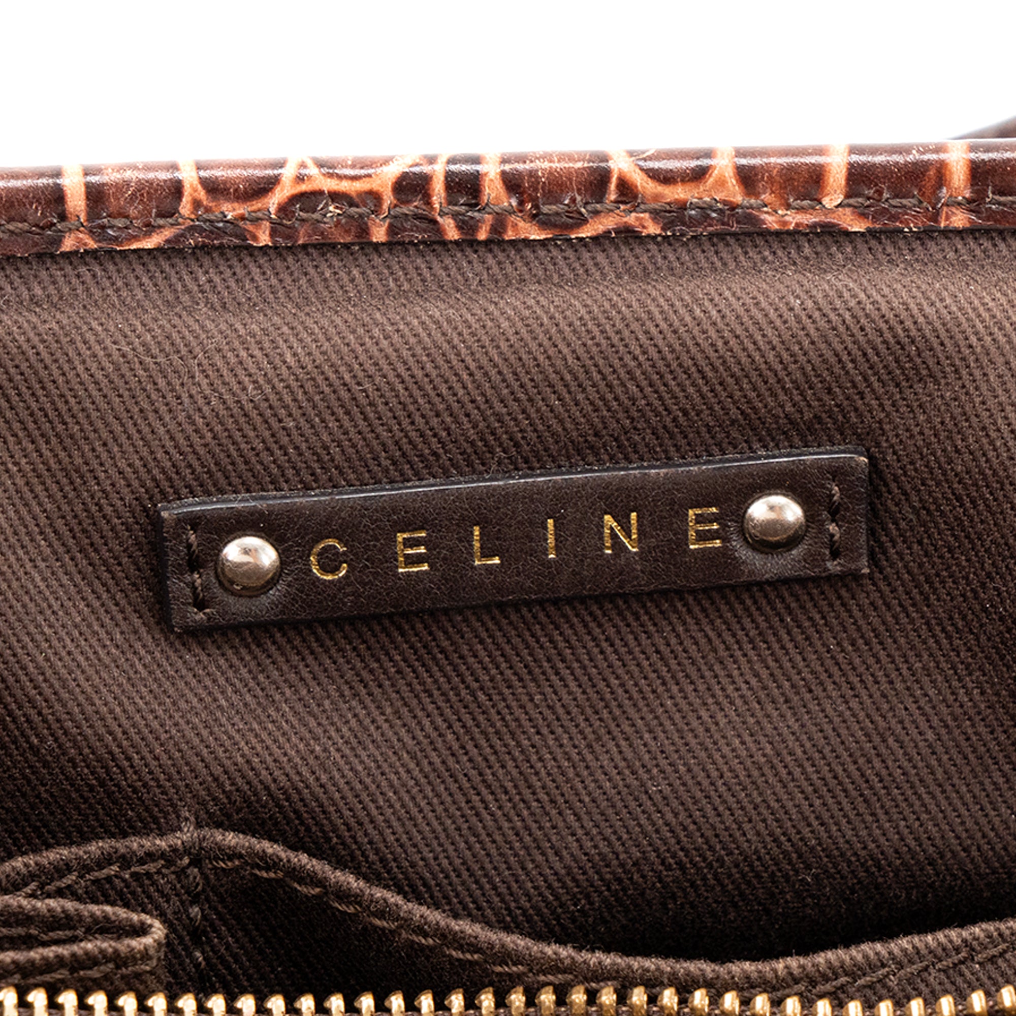 CELINE - Sac à main Boogie Celine en toile triomphe et cuir embossé marron vintage