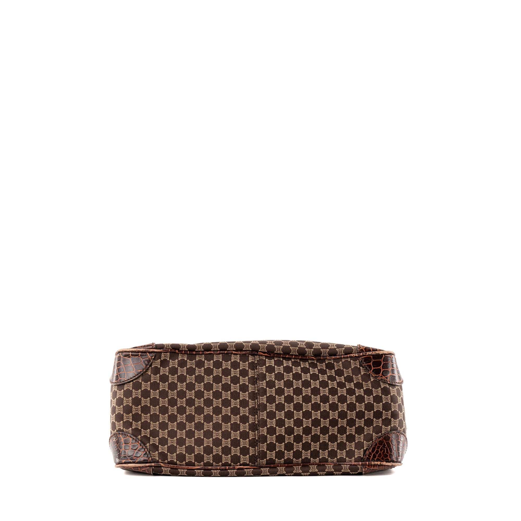 CELINE - Sac à main Boogie Celine en toile triomphe et cuir embossé marron vintage
