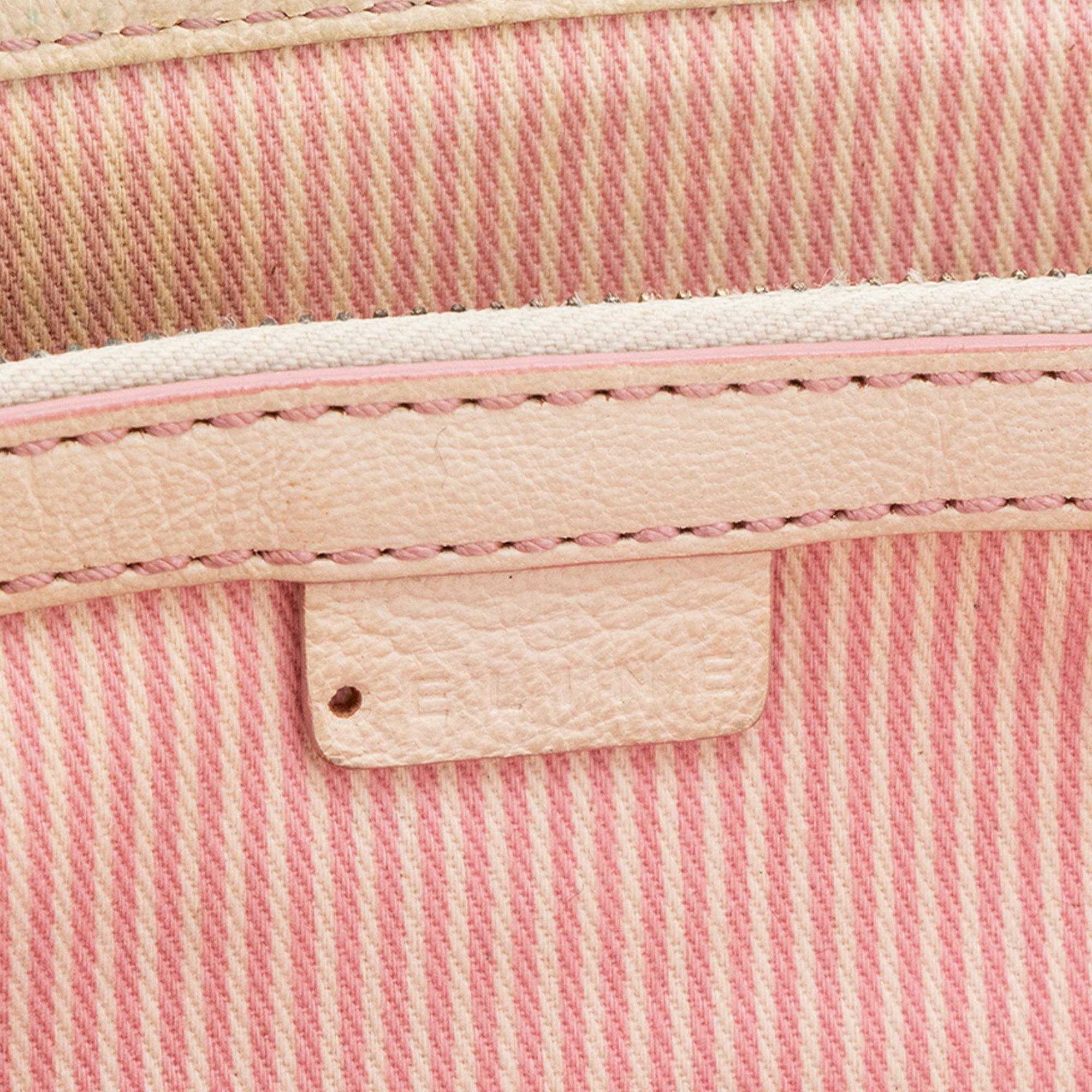 CELINE - Sac à main Boogie Celine en toile triomphe rose et cuir grainé blanc vintage