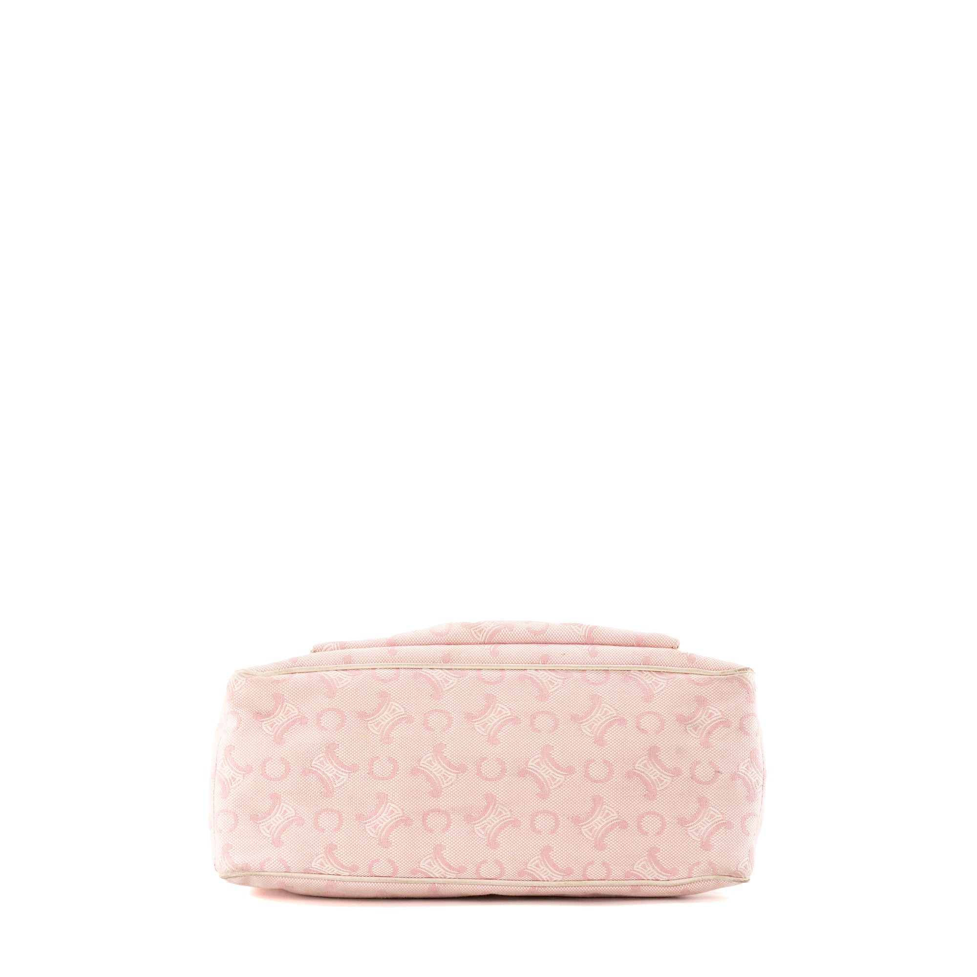 CELINE - Sac à main Boogie Celine en toile triomphe rose et cuir grainé blanc vintage