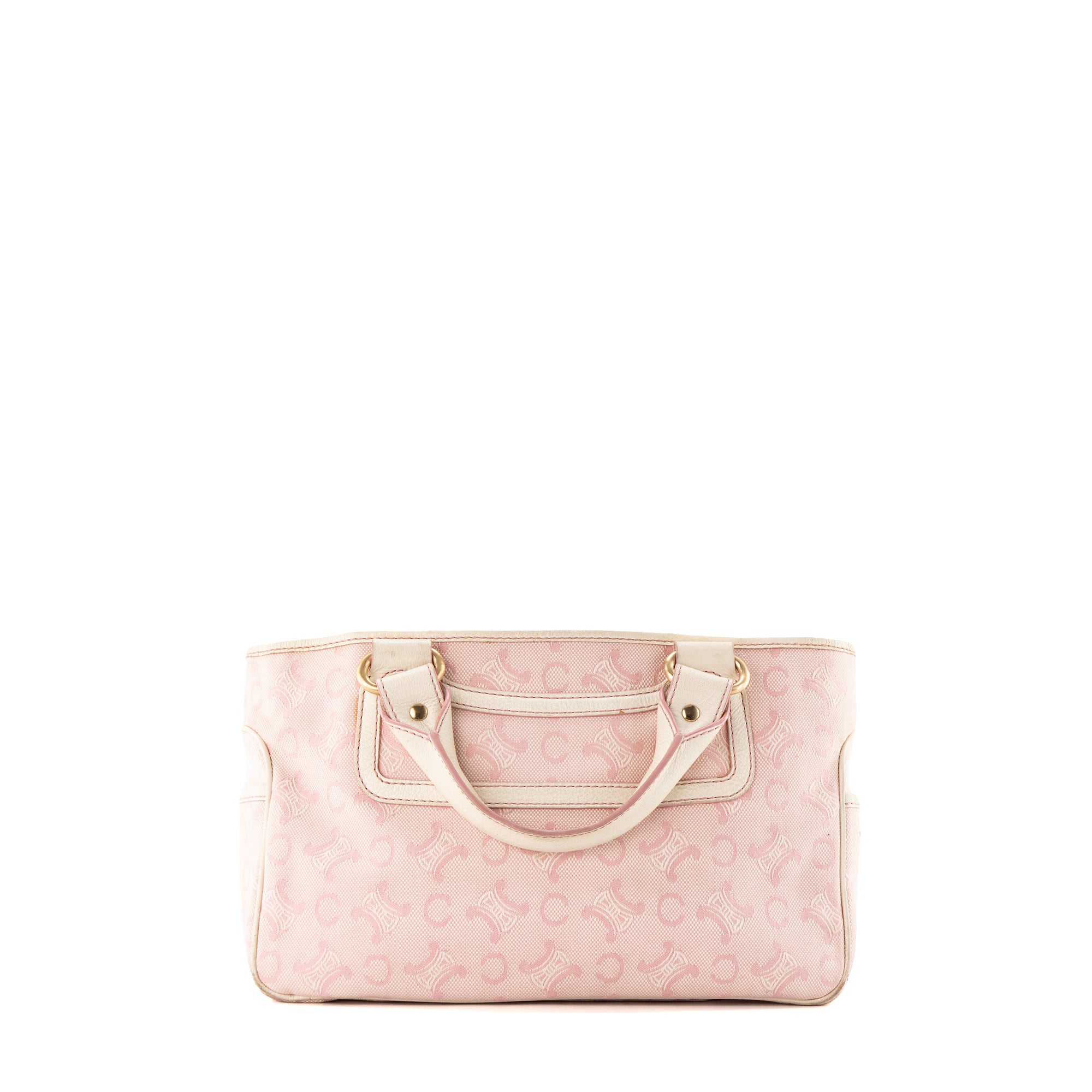 CELINE - Sac à main Boogie Celine en toile triomphe rose et cuir grainé blanc vintage