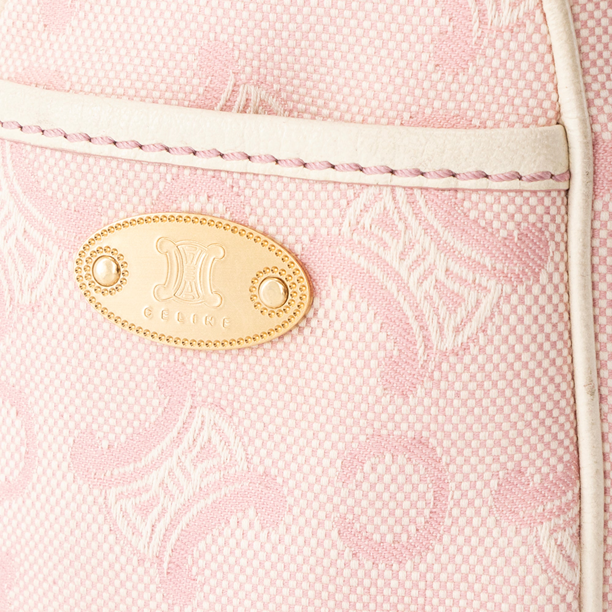 CELINE - Sac à main Boogie Celine en toile triomphe rose et cuir grainé blanc vintage