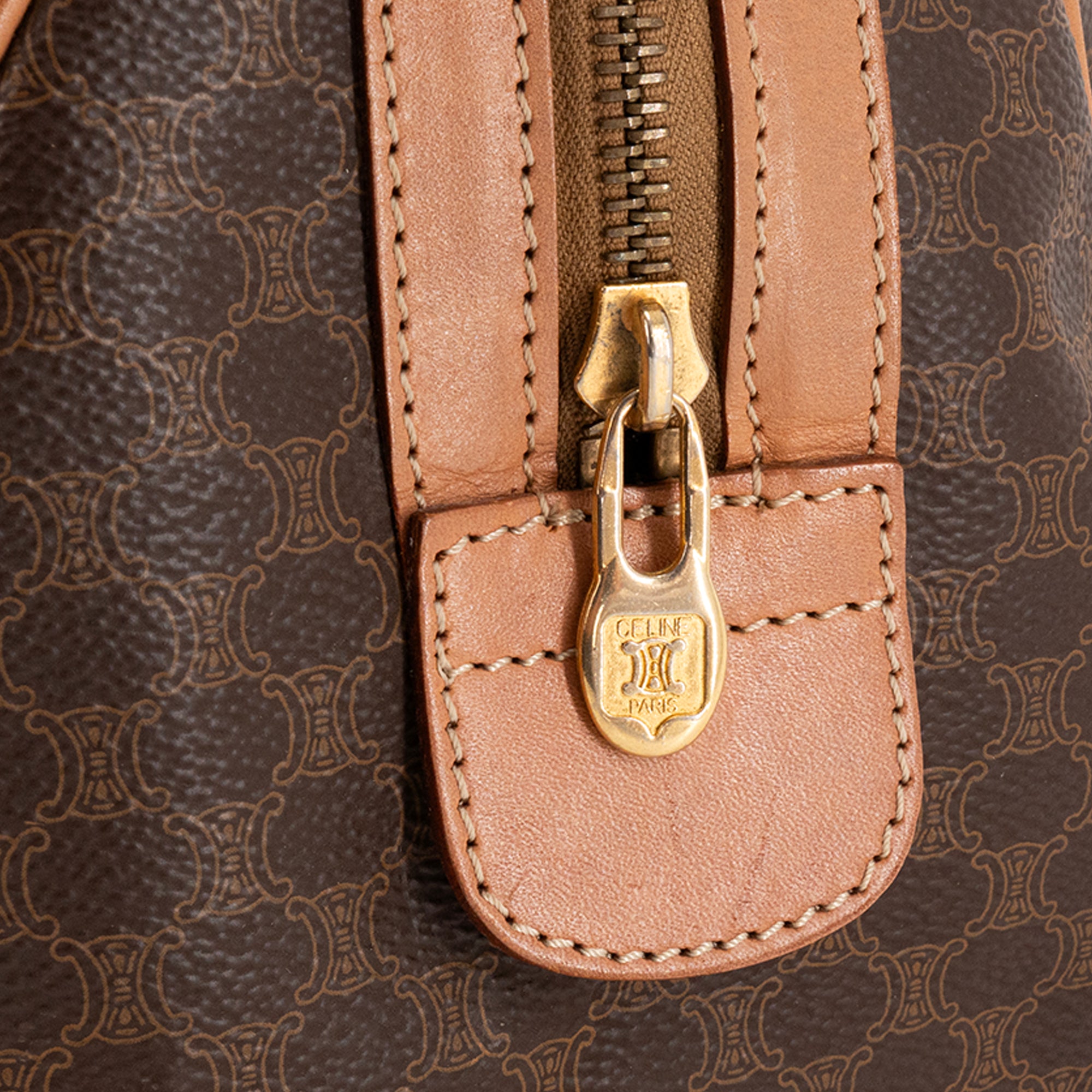 CELINE - Sac à main Boston 30 Macadam Celine en toile marron vintage