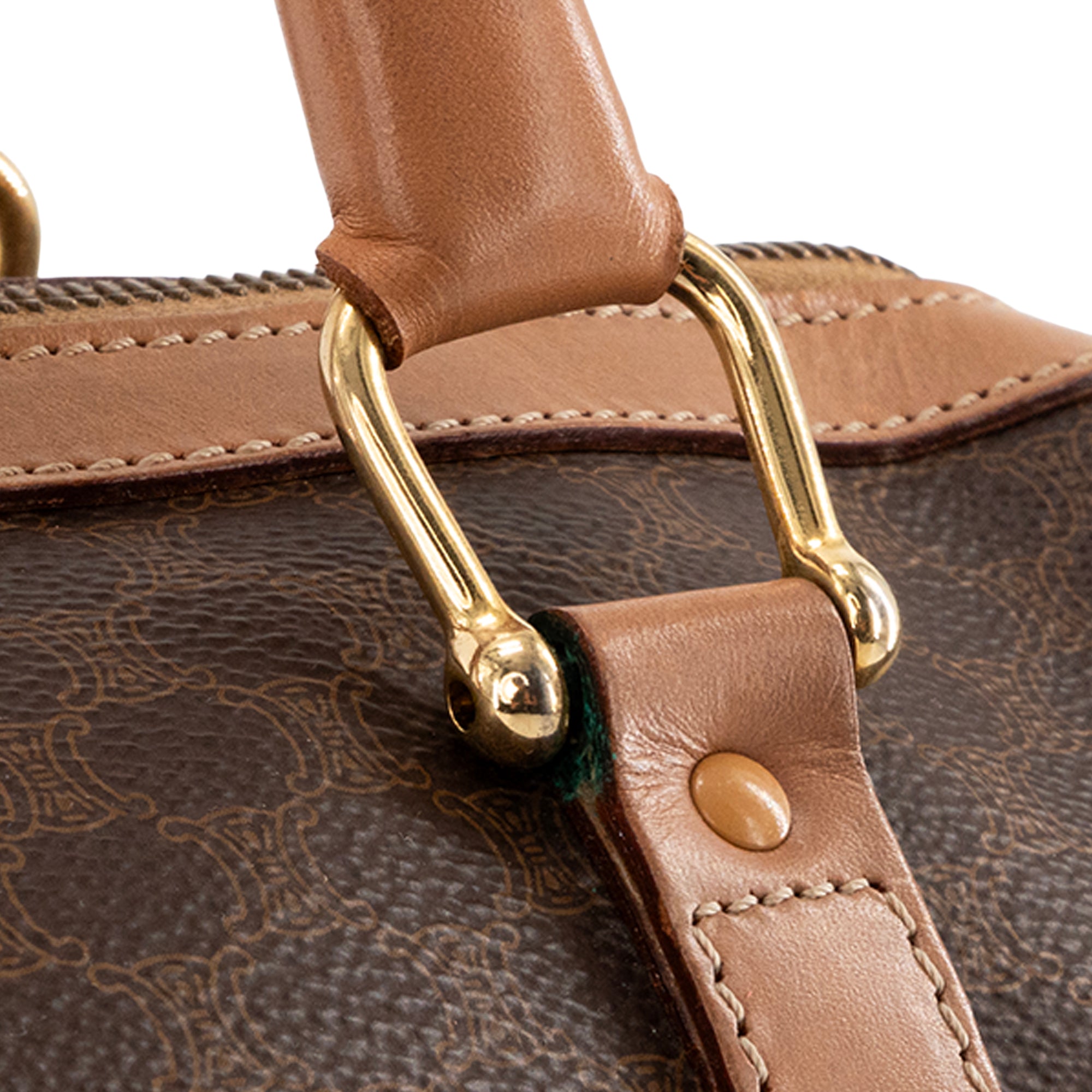 CELINE - Sac à main Boston 30 Macadam Celine en toile marron vintage