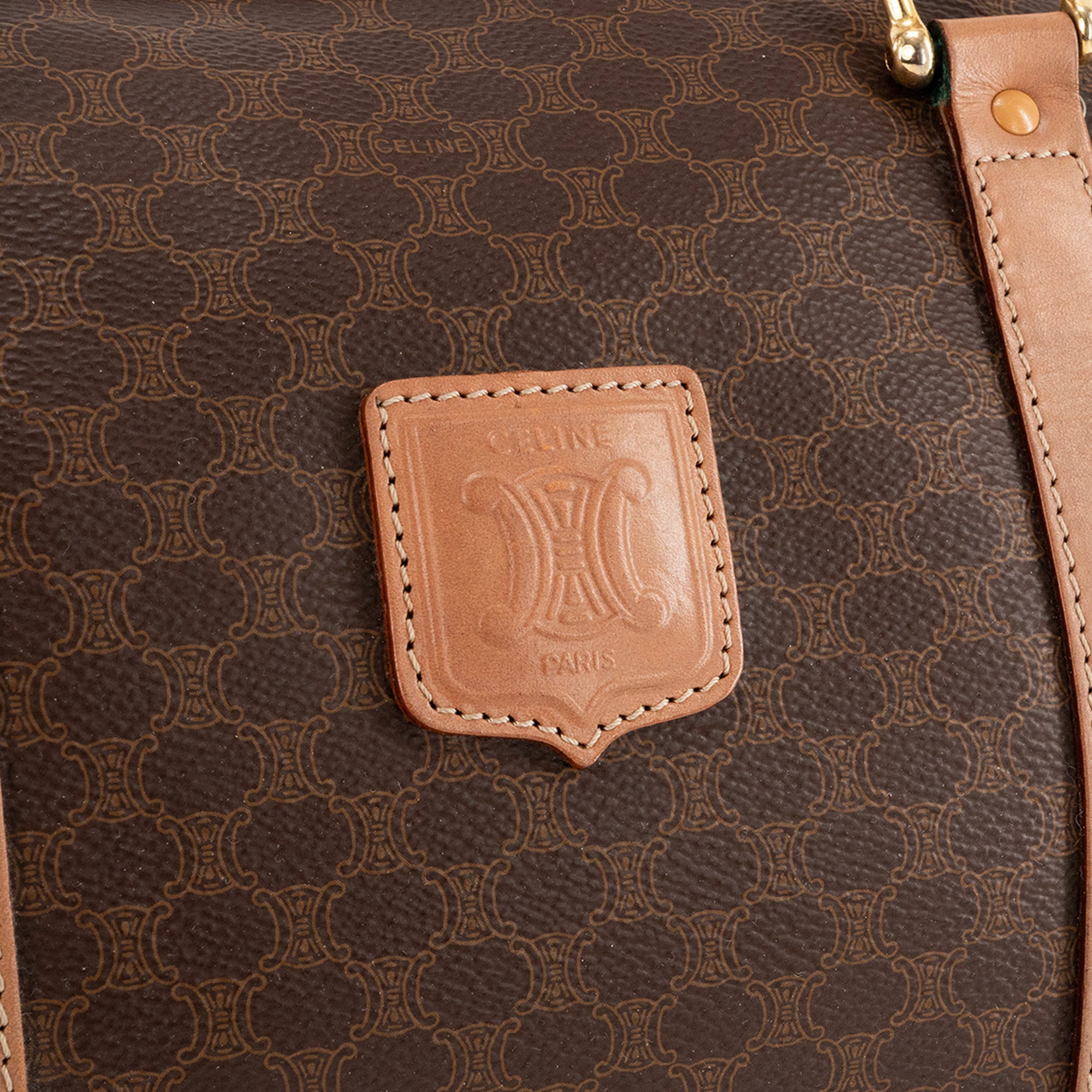 CELINE - Sac à main Boston 30 Macadam Celine en toile marron vintage