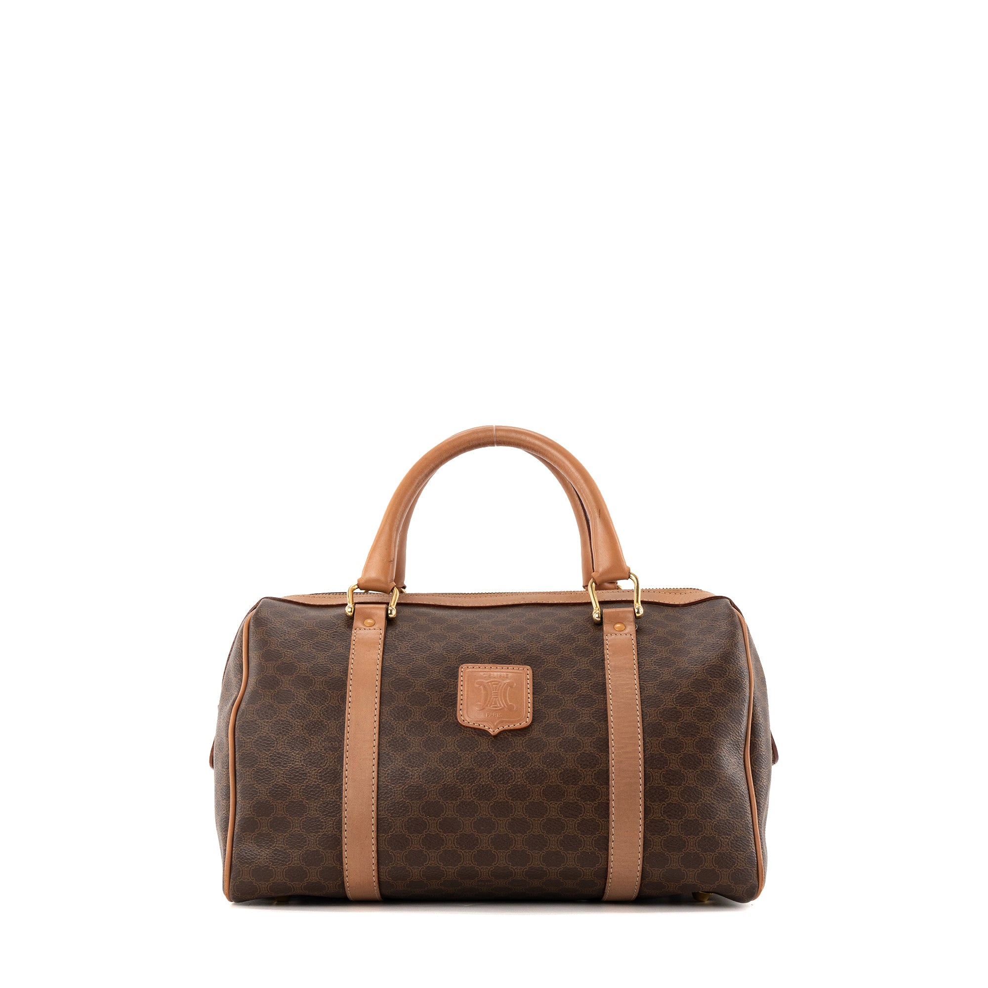 CELINE - Sac à main Boston 30 Macadam Celine en toile marron vintage