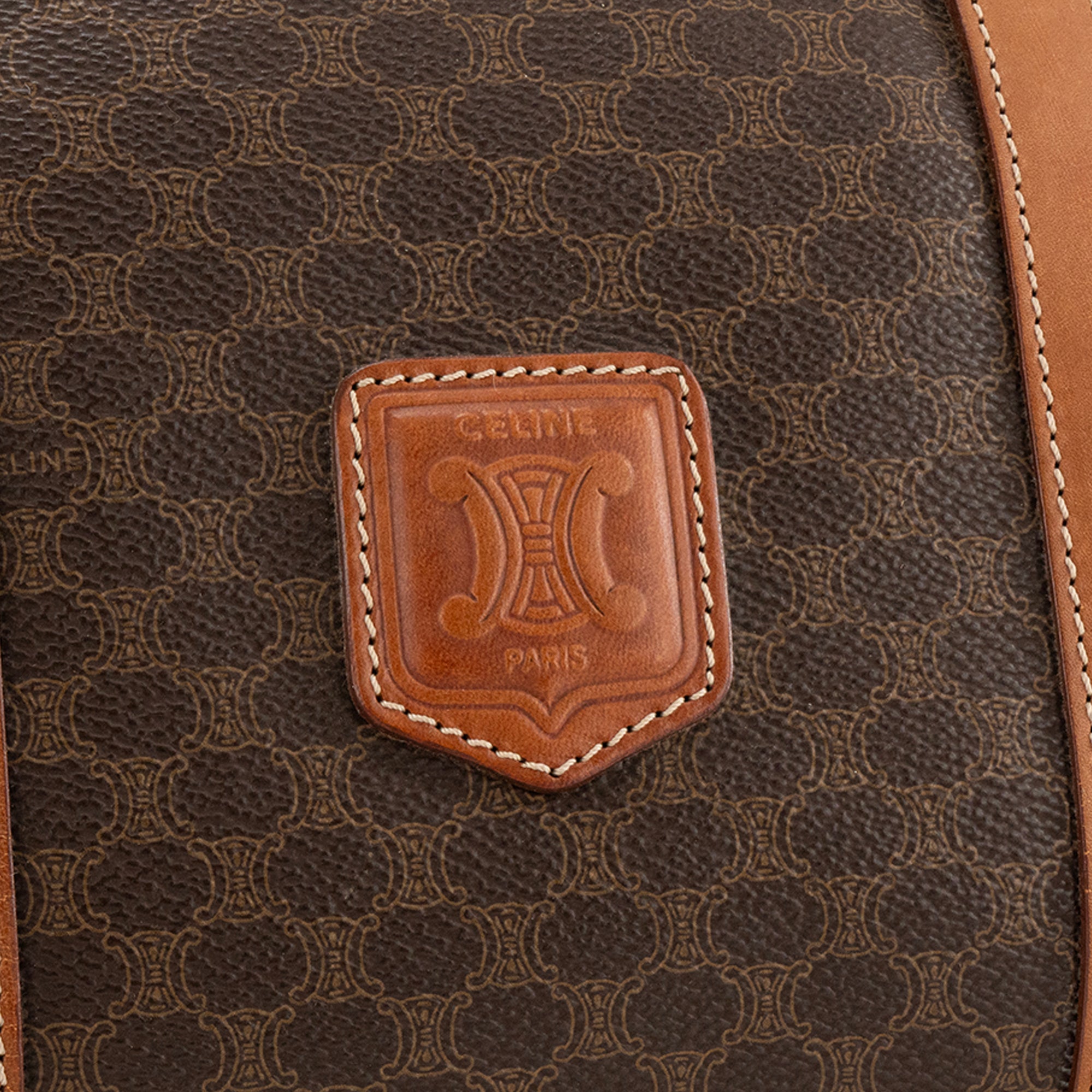 CELINE - Sac à main Boston 35 Macadam Celine en toile enduite monogrammée marron vintage