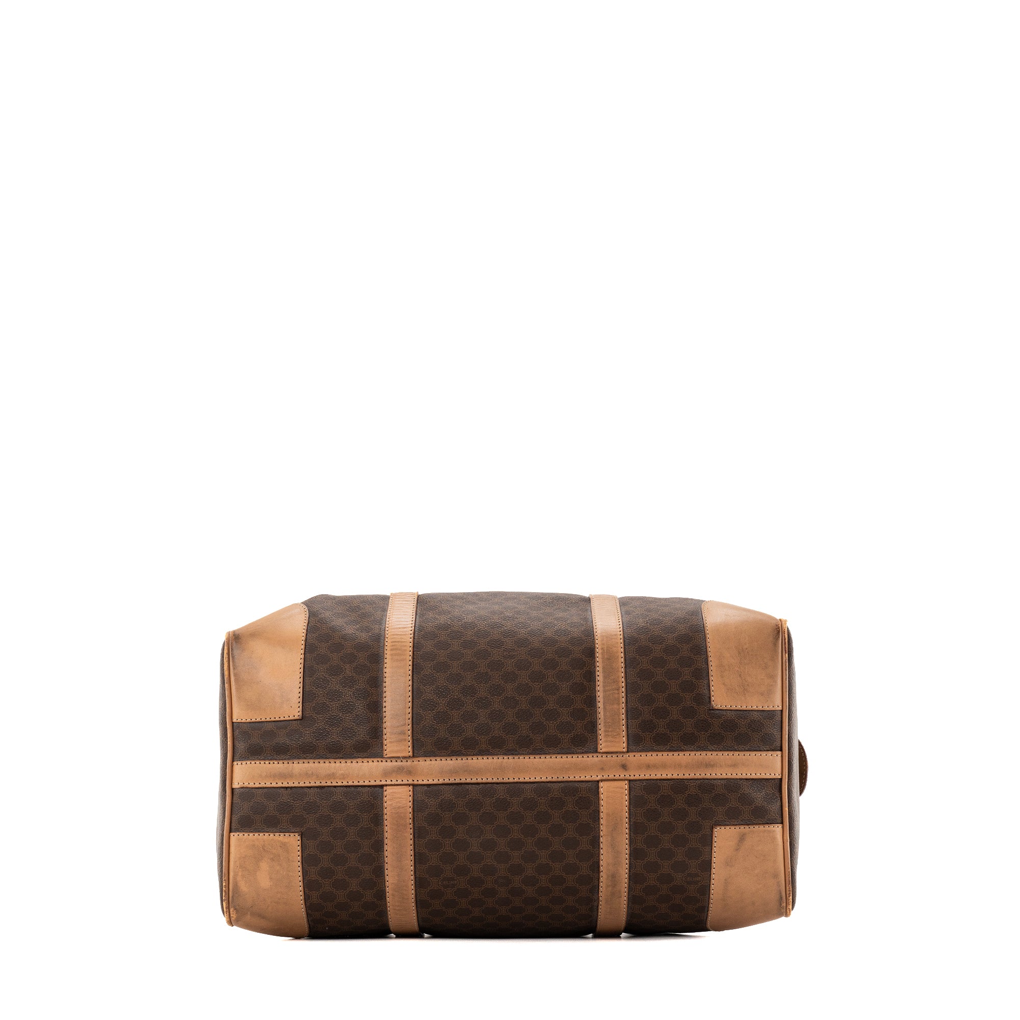 CELINE - Sac à main Boston 40 Celine en toile enduite Macadam et cuir marron