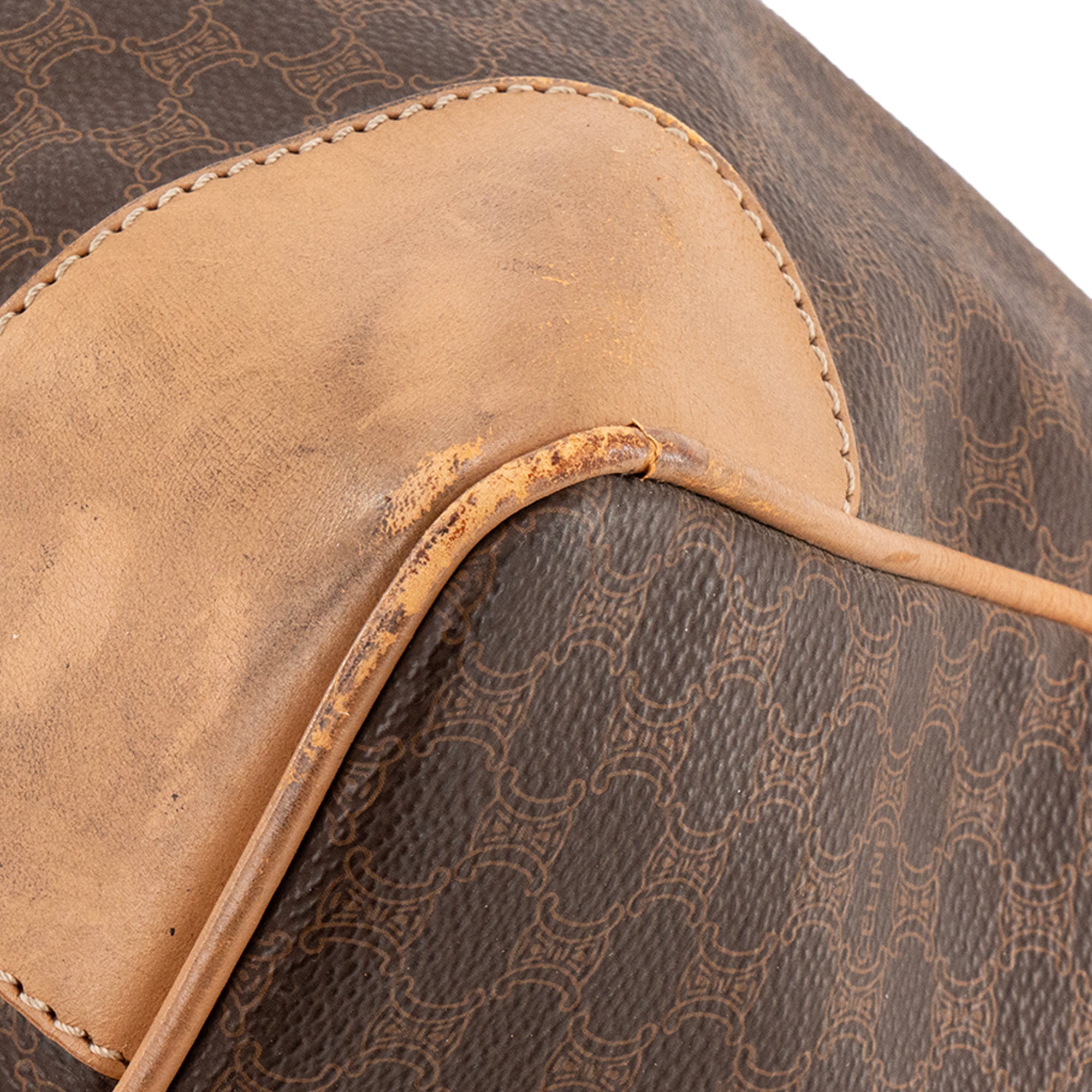 CELINE - Sac à main Boston 40 Celine en toile enduite Macadam et cuir marron