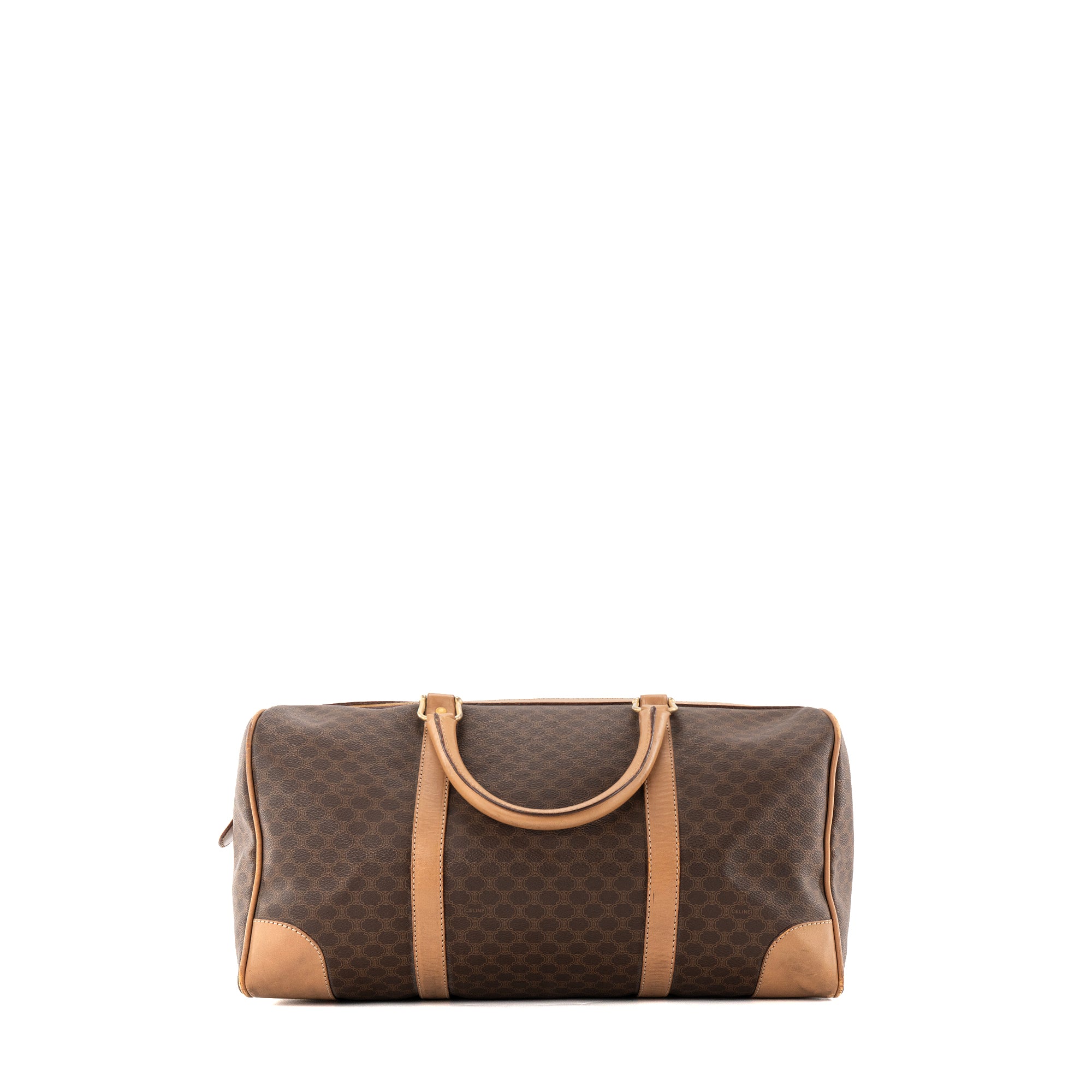 CELINE - Sac à main Boston 40 Celine en toile enduite Macadam et cuir marron