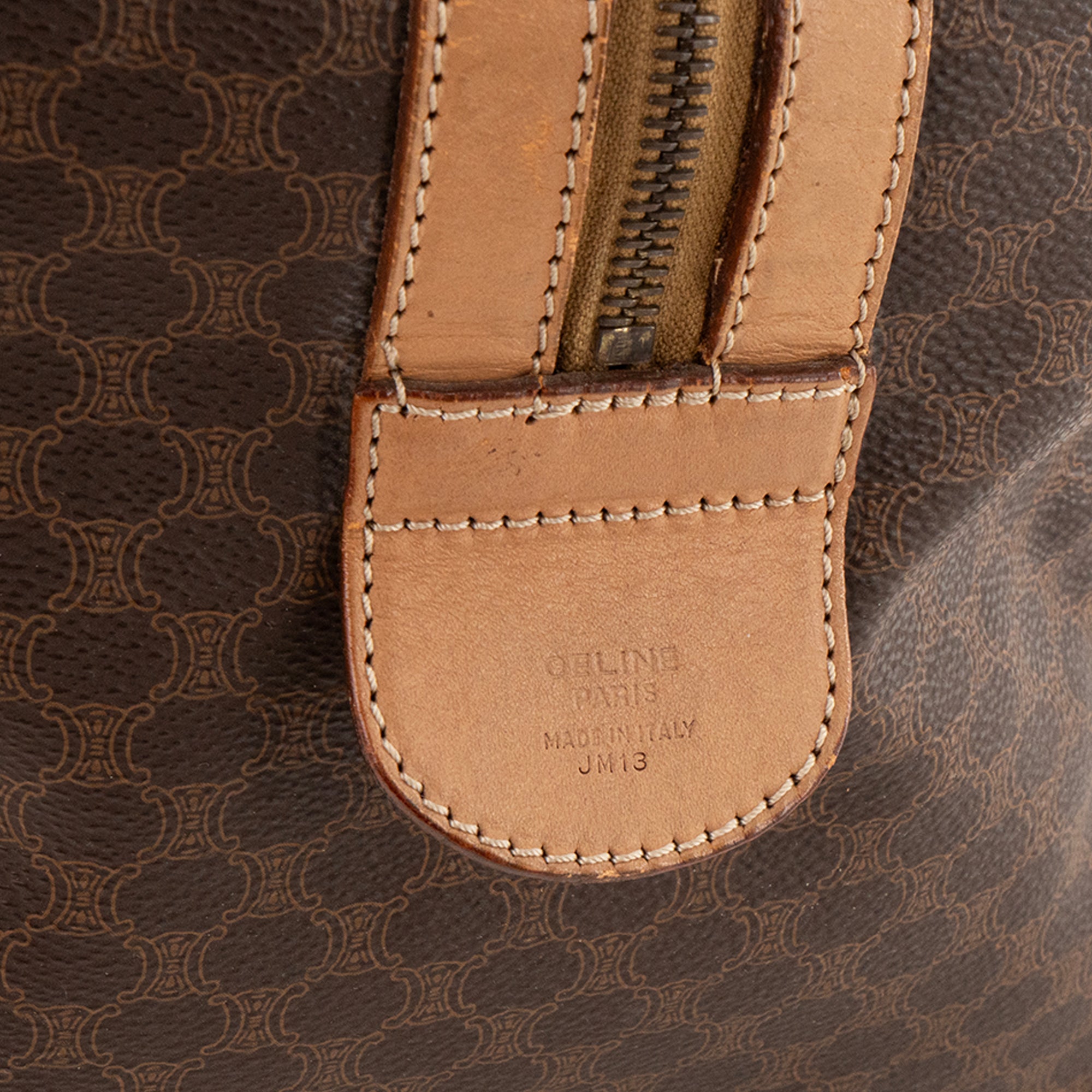 CELINE - Sac à main Boston 40 Celine en toile enduite Macadam et cuir marron