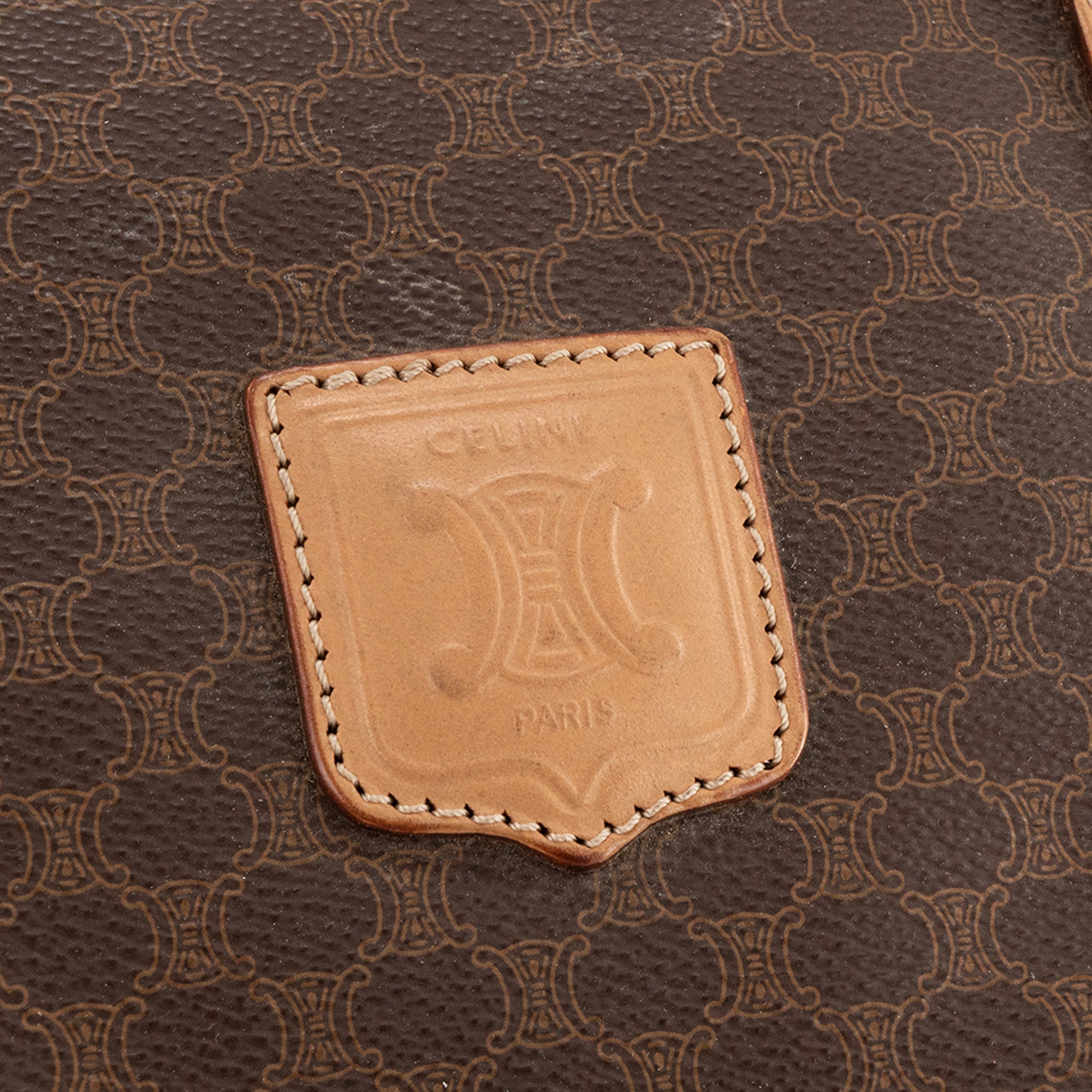 CELINE - Sac à main Boston 40 Celine en toile enduite Macadam et cuir marron