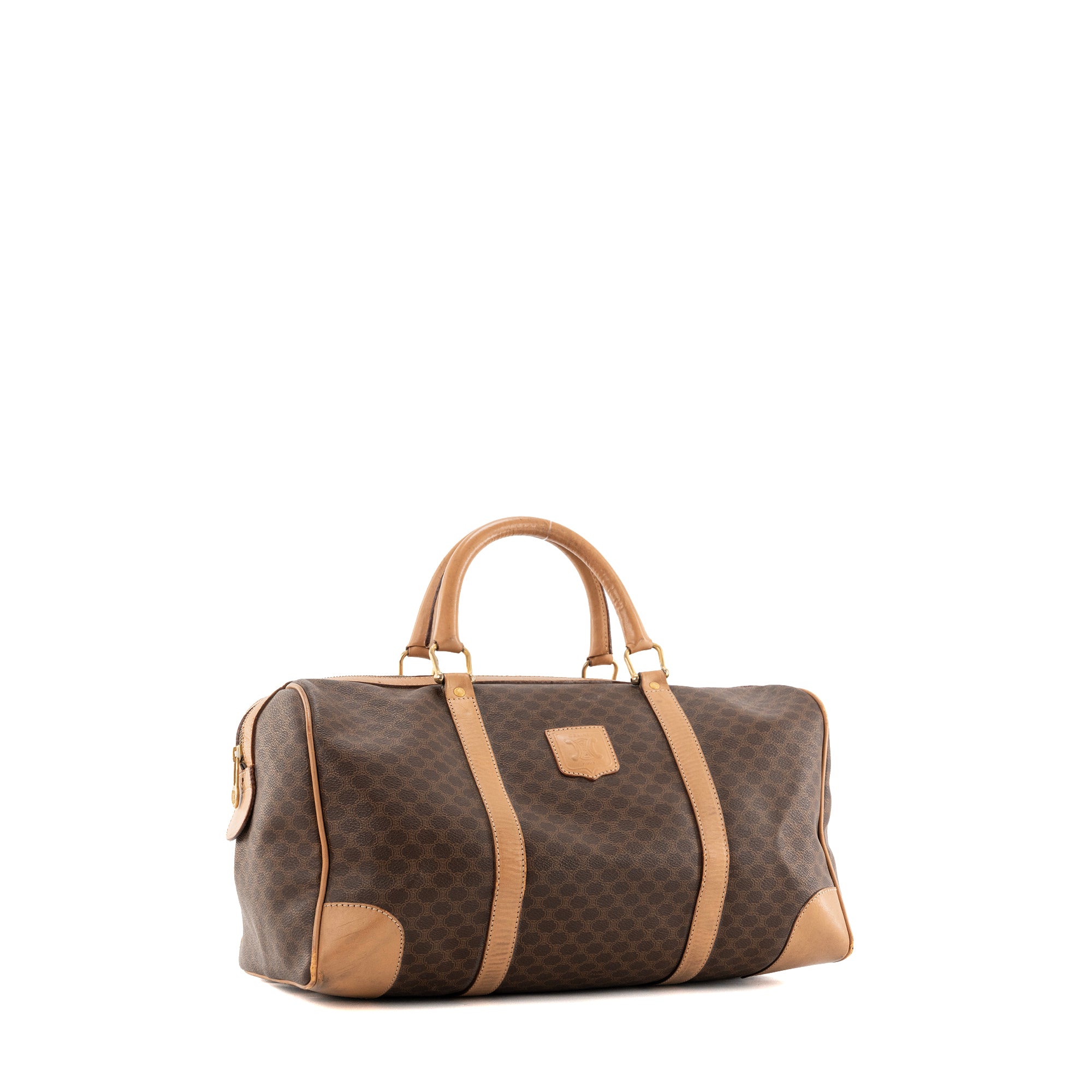 CELINE - Sac à main Boston 40 Celine en toile enduite Macadam et cuir marron