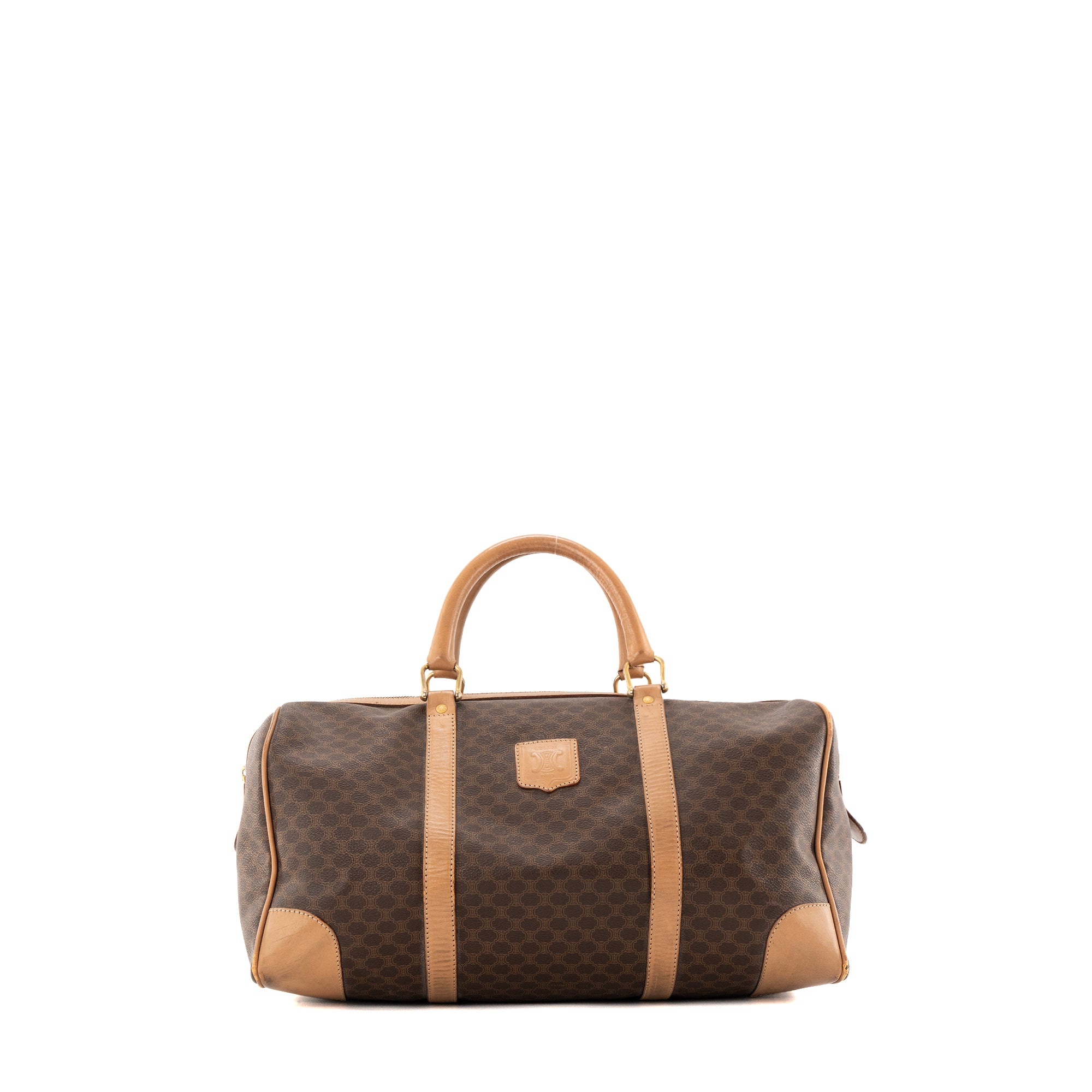CELINE - Sac à main Boston 40 Celine en toile enduite Macadam et cuir marron