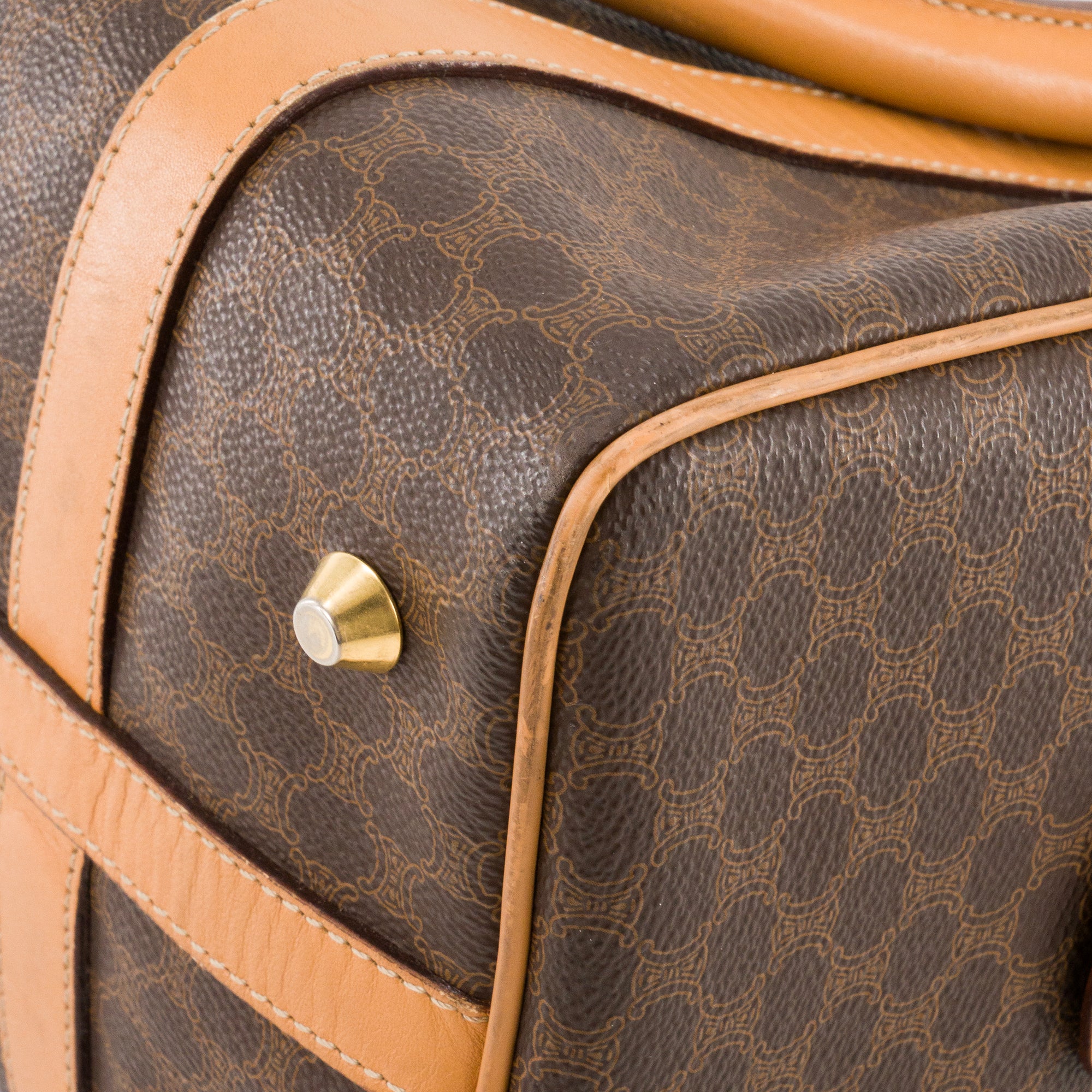 CELINE - Sac à main Boston Macadam Celine en toile monogrammée marron vintage