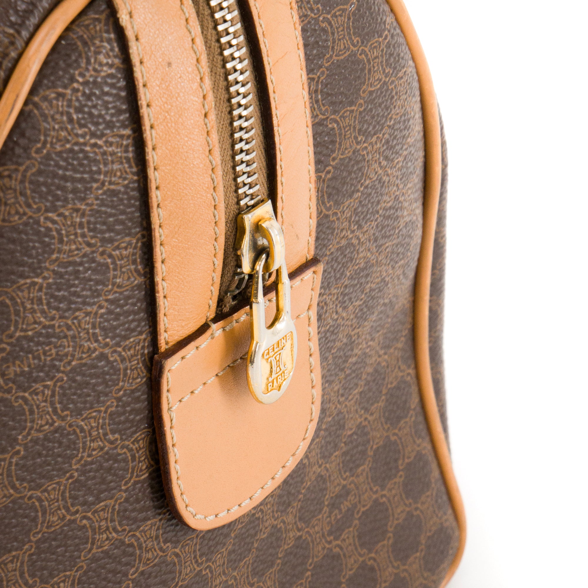 CELINE - Sac à main Boston Macadam Celine en toile monogrammée marron vintage