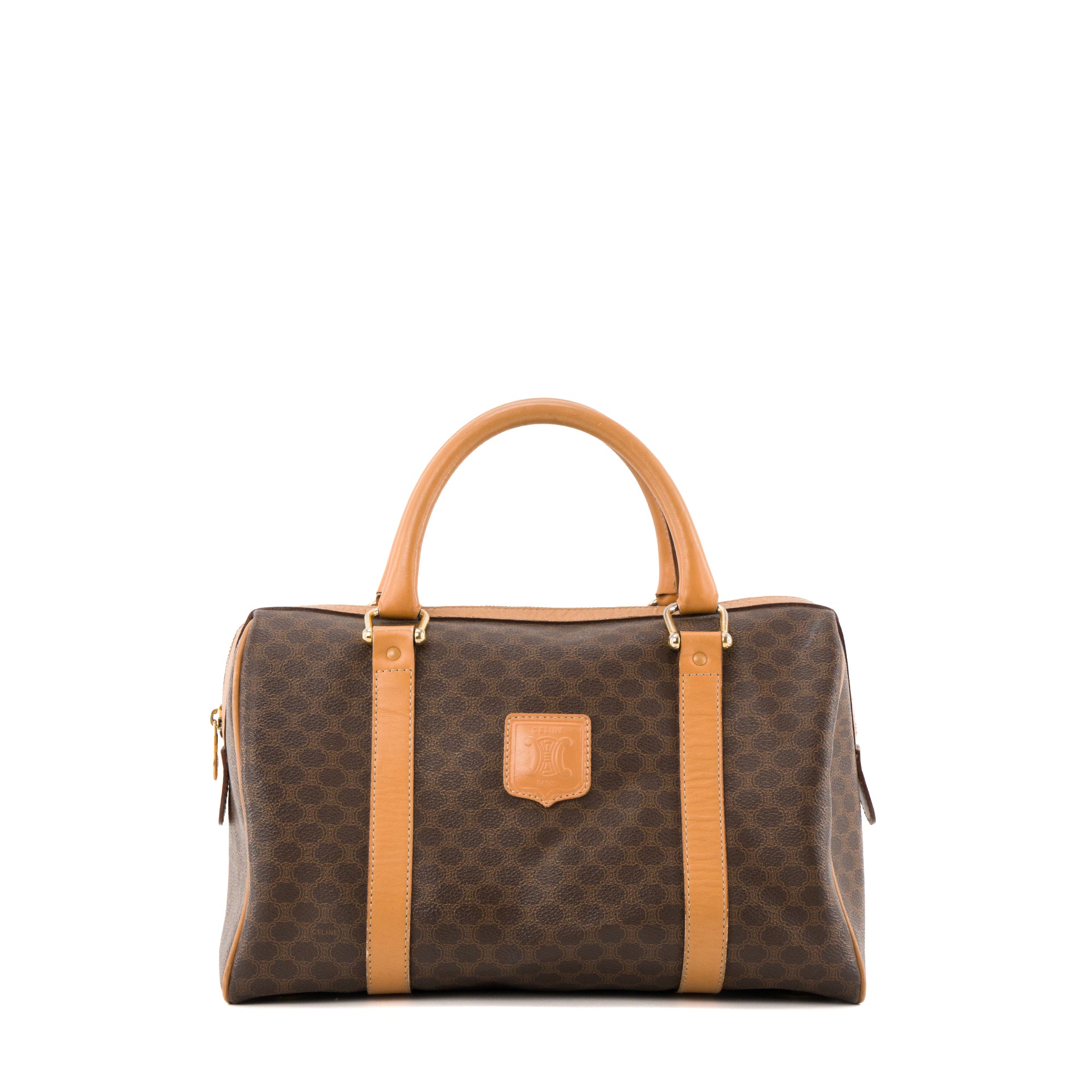 CELINE - Sac à main Boston Macadam Celine en toile monogrammée marron vintage