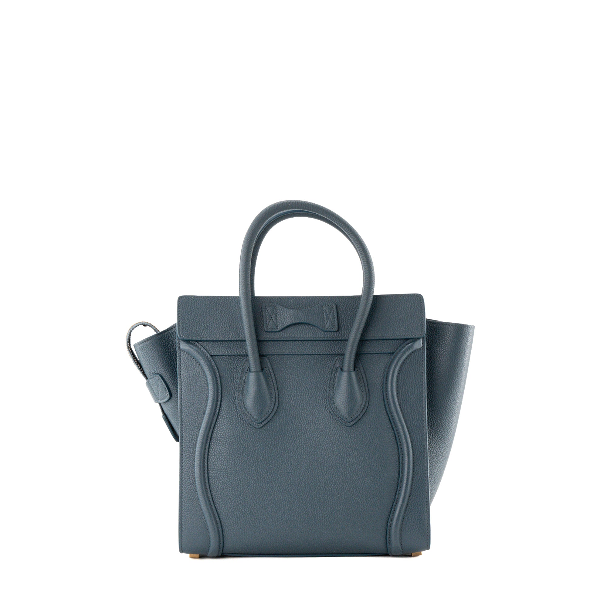 CELINE - Sac à main Luggage Micro Celine en cuir grainé bleu canard