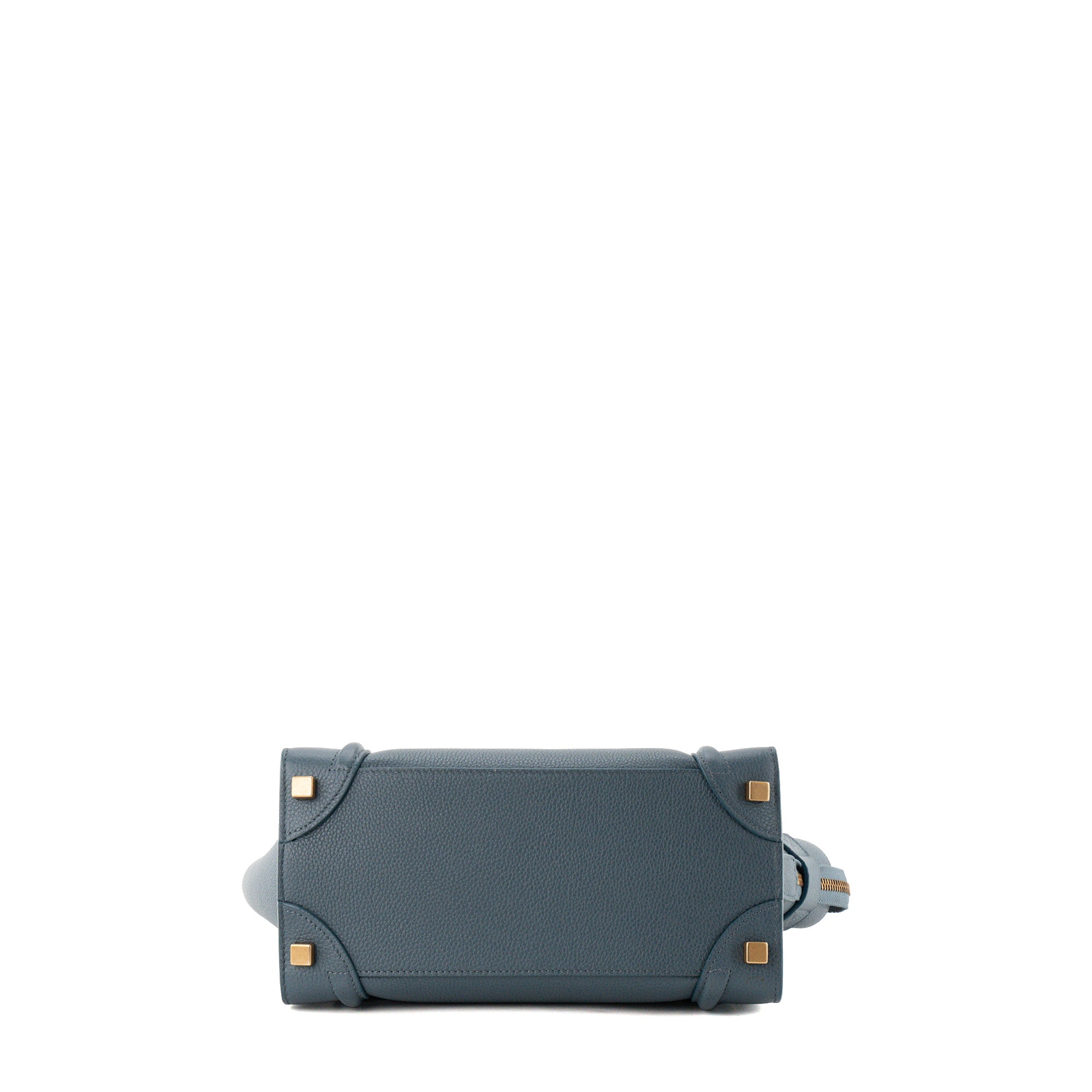 CELINE - Sac à main Luggage Micro Celine en cuir grainé bleu canard