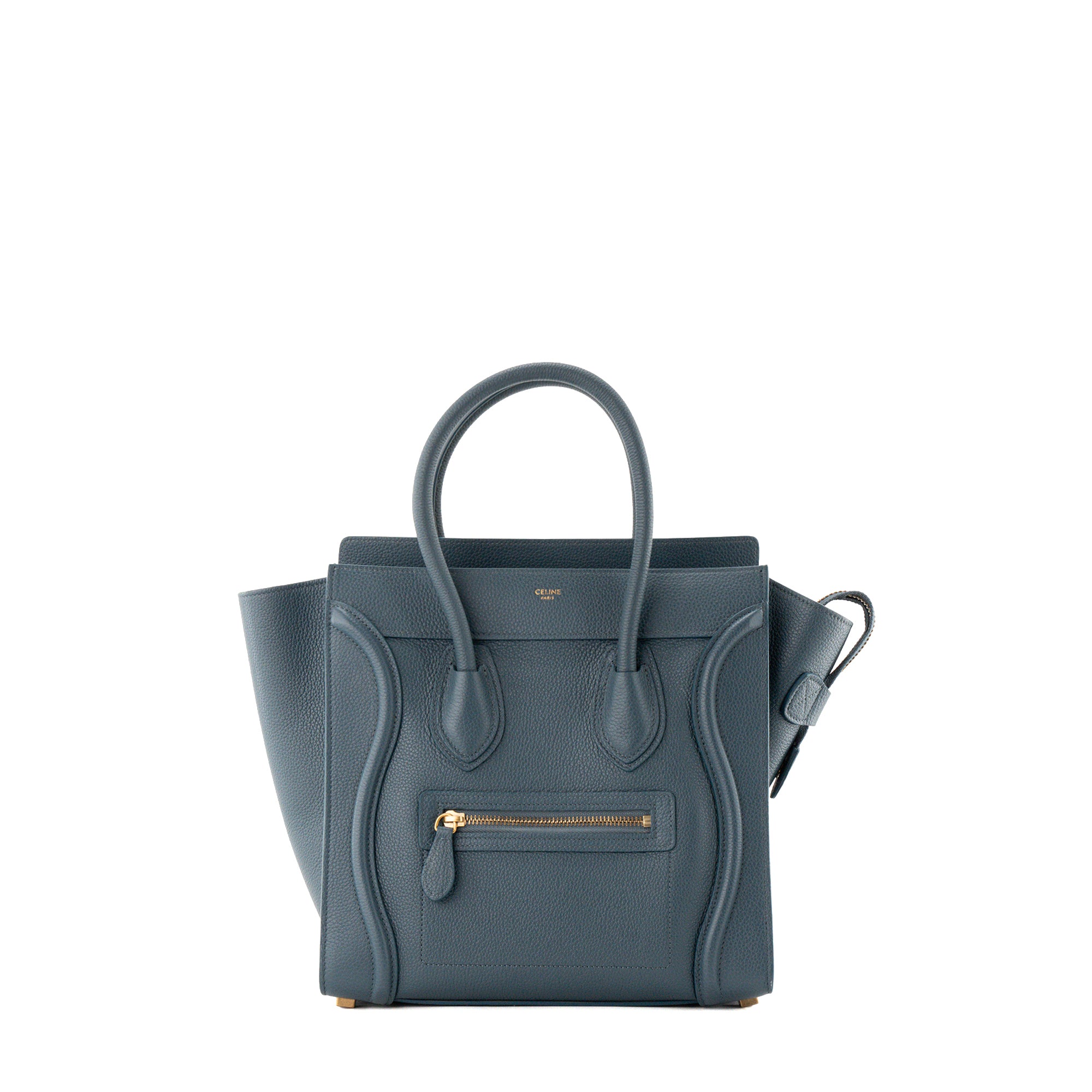 CELINE - Sac à main Luggage Micro Celine en cuir grainé bleu canard