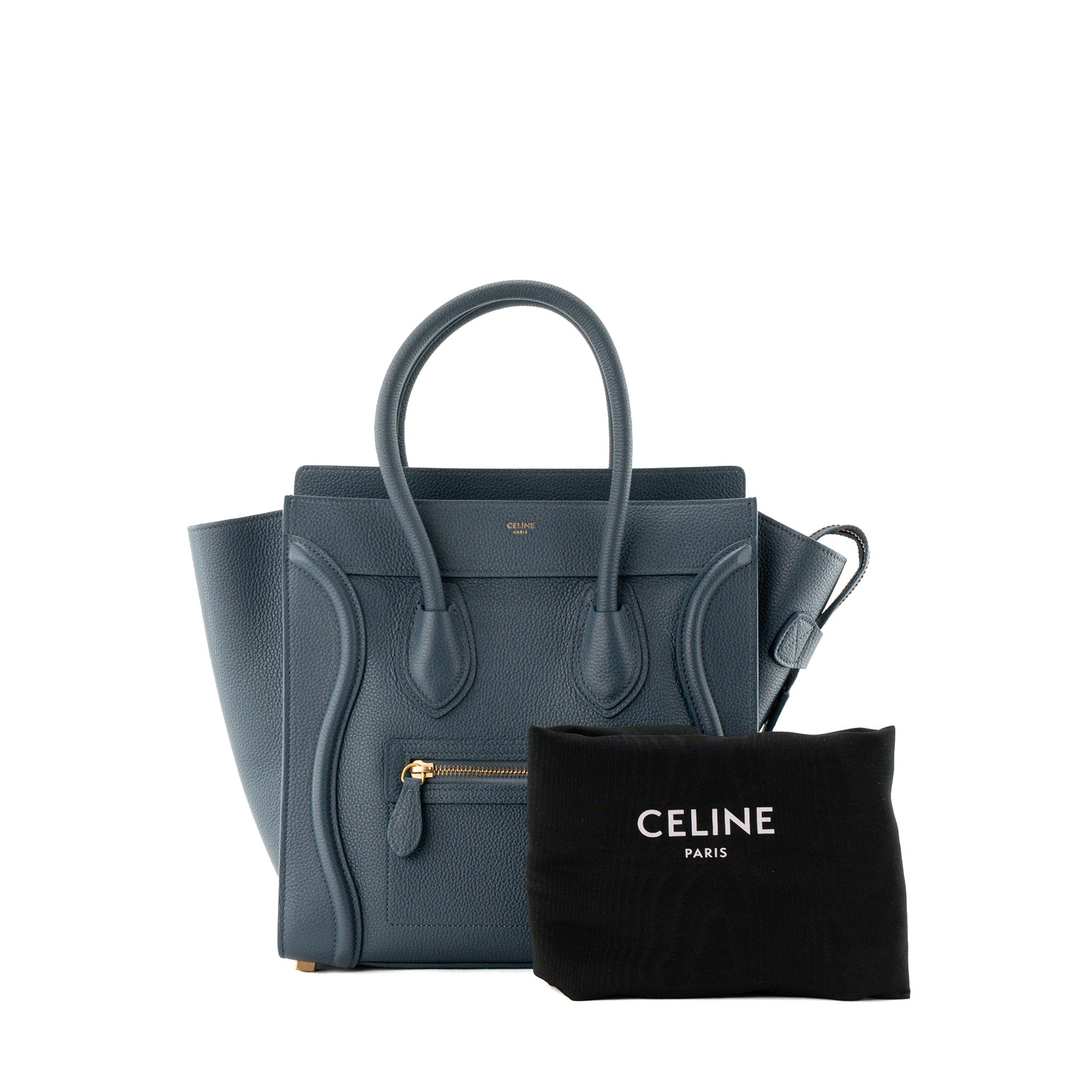 CELINE - Sac à main Luggage Micro Celine en cuir grainé bleu canard